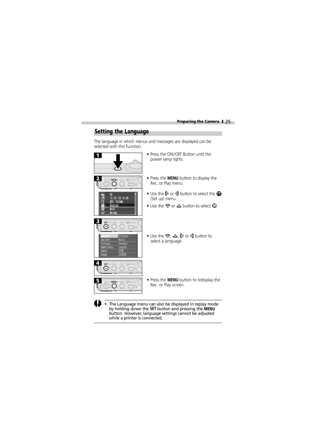 Canon V3 manual Setting the Language 