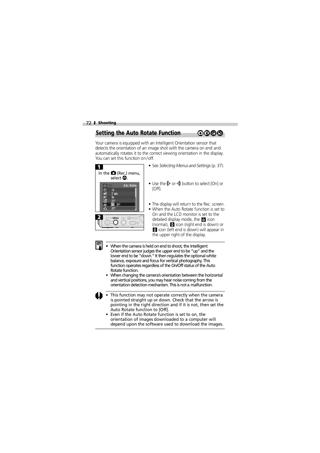 Canon V3 manual Setting the Auto Rotate Function 