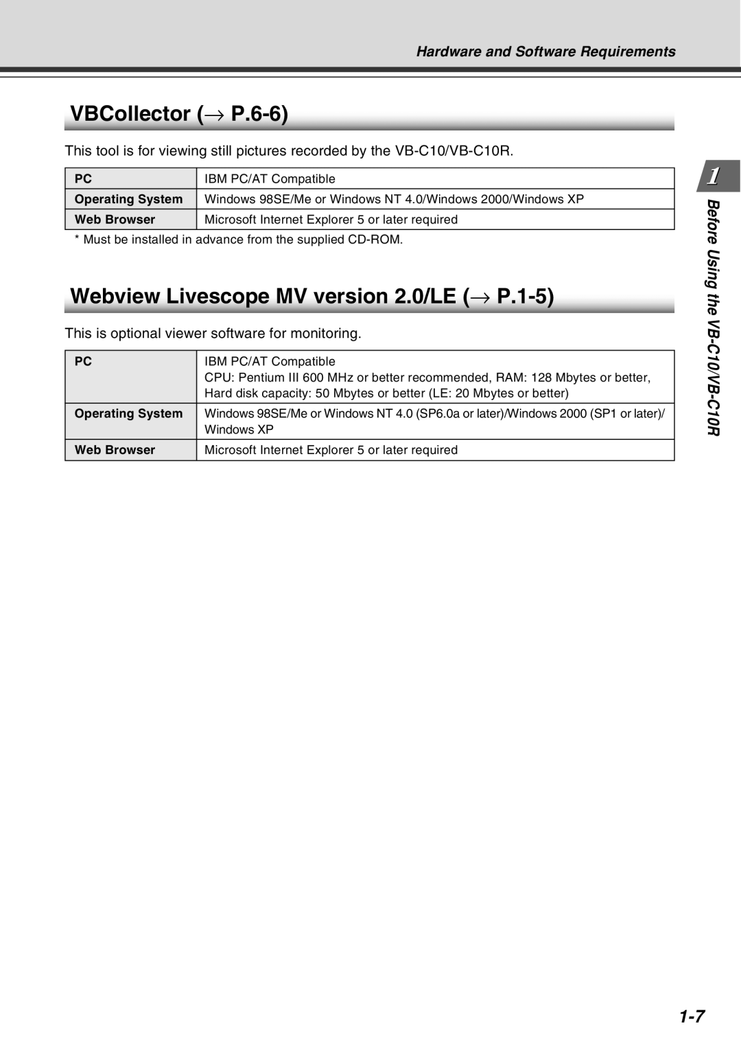 Canon VB-C10R user manual VBCollector → P.6-6, Webview Livescope MV version 2.0/LE → P.1-5 