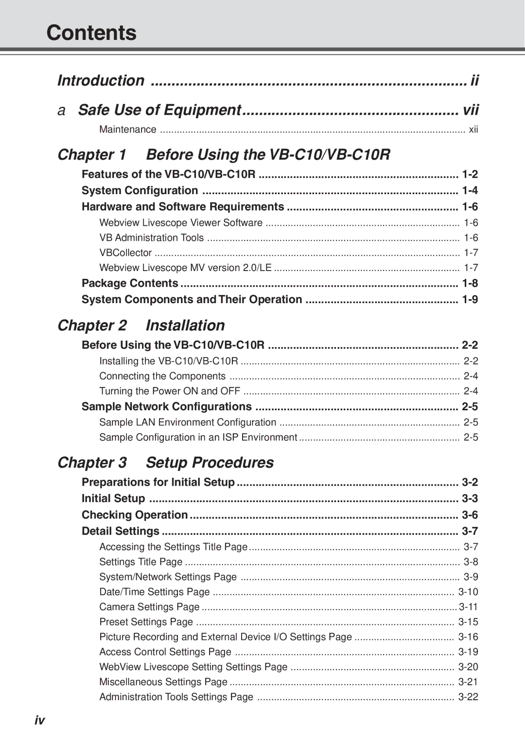 Canon VB-C10R user manual Contents 