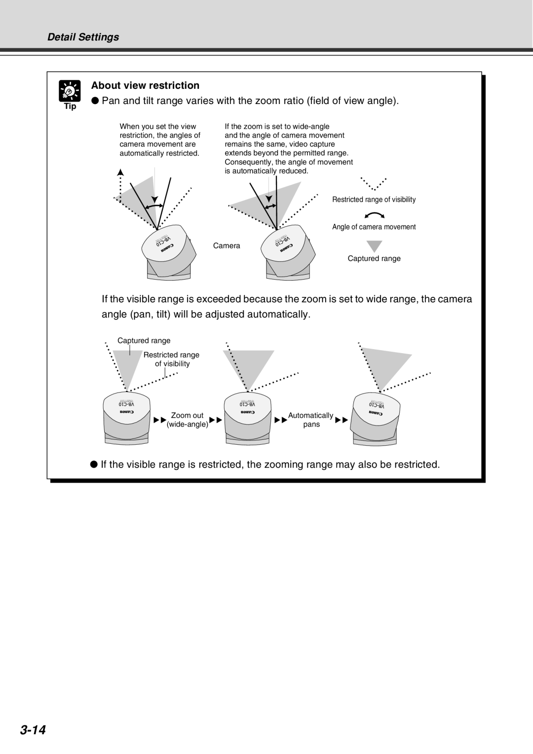 Canon VB-C10R user manual About view restriction, Tip 