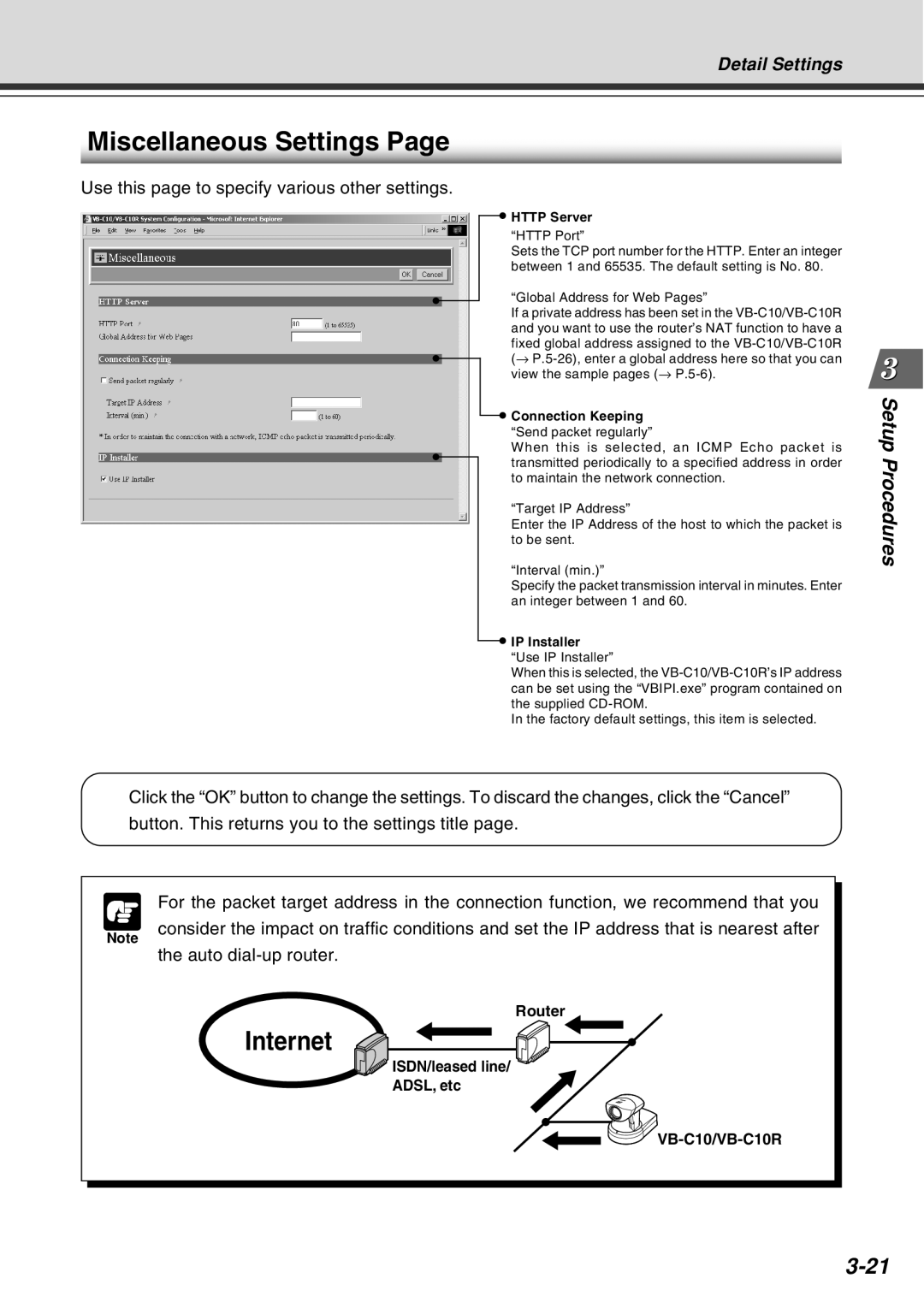 Canon Miscellaneous Settings, ISDN/leased line ADSL, etc VB-C10/VB-C10R, Http Server, IP Installer Use IP Installer 