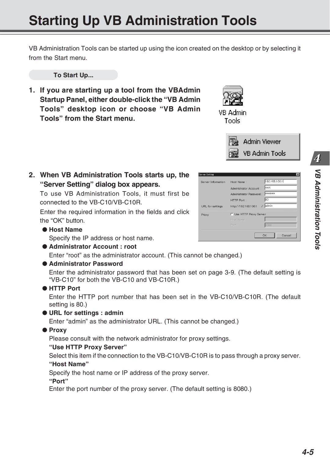 Canon VB-C10R user manual Starting Up VB Administration Tools 