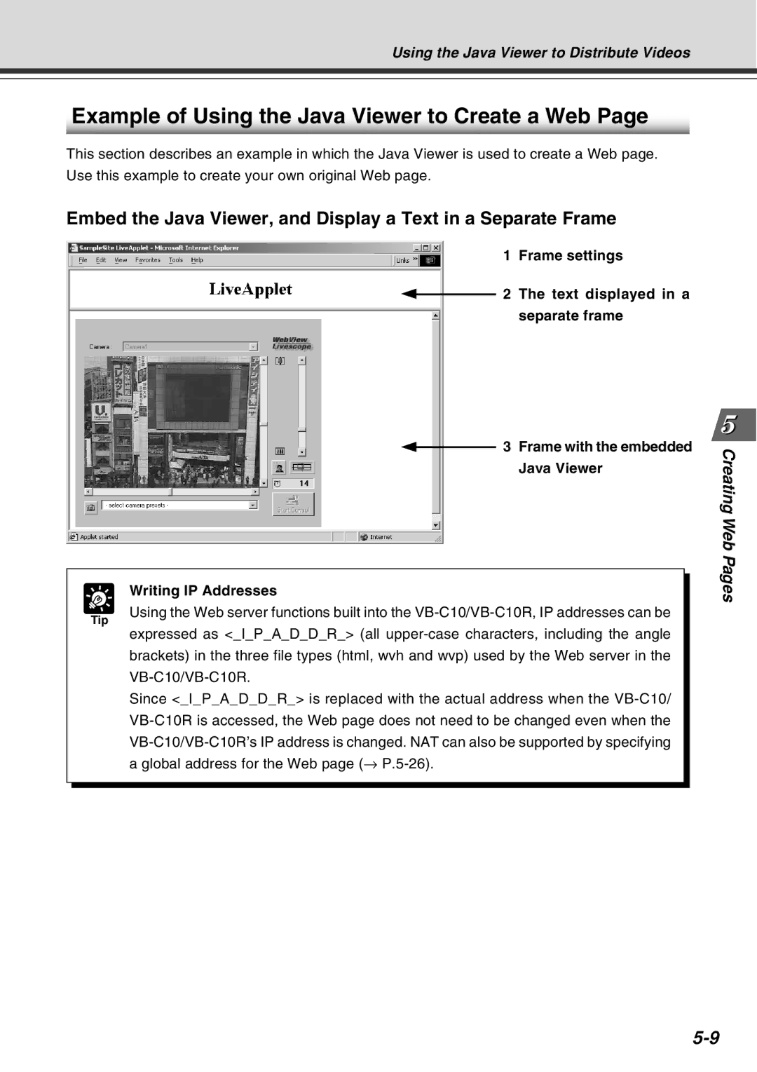 Canon VB-C10R user manual Example of Using the Java Viewer to Create a Web, Tip 