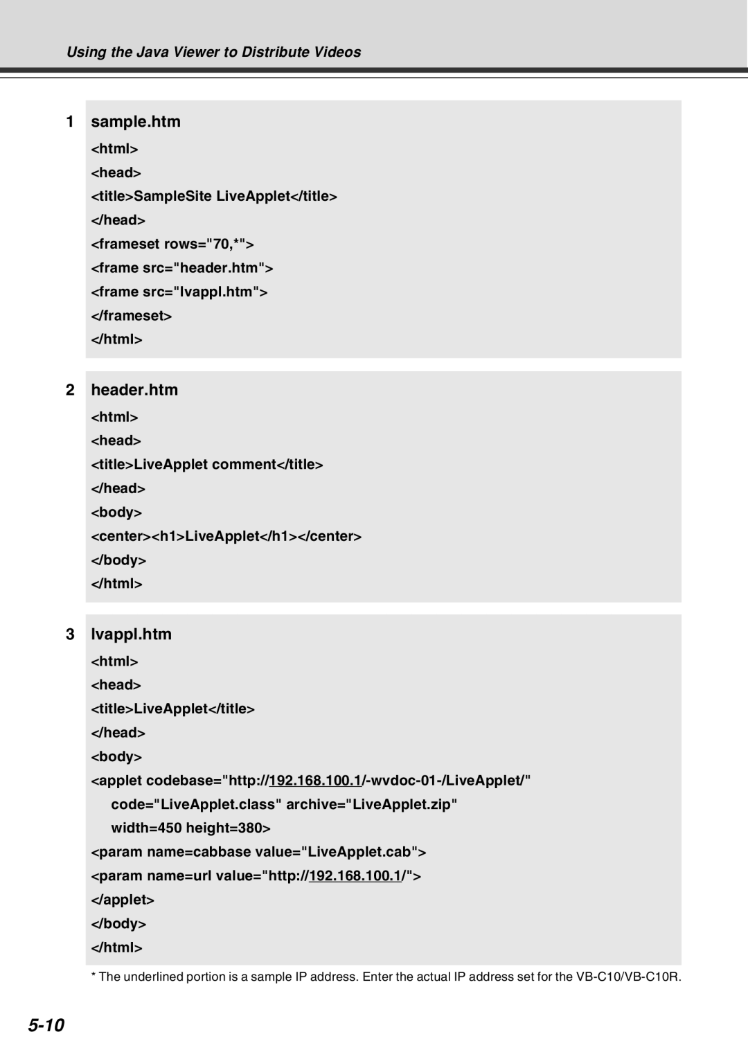 Canon VB-C10R user manual Sample.htm, Header.htm, Lvappl.htm 