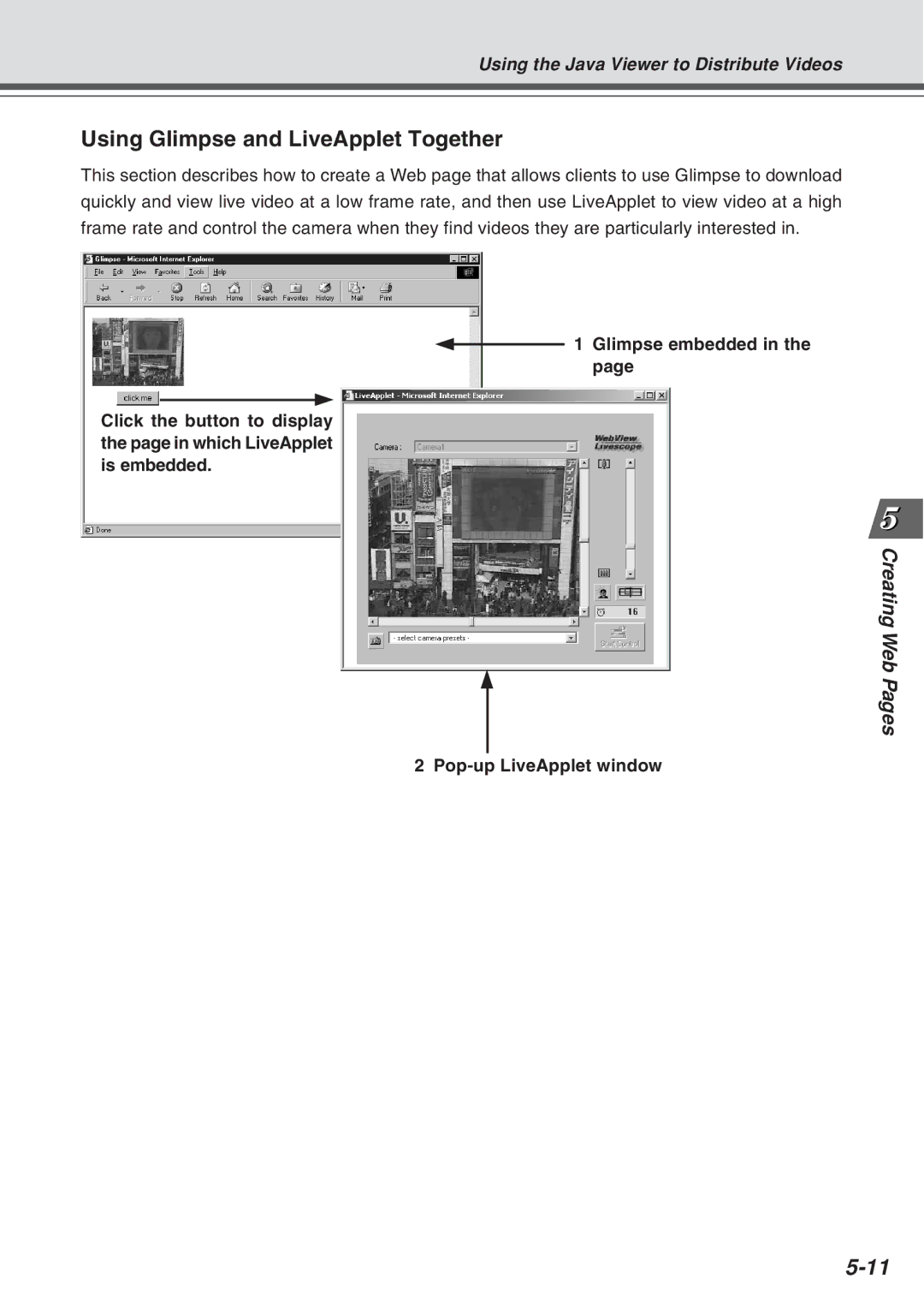 Canon VB-C10R user manual Using Glimpse and LiveApplet Together, Pop-up LiveApplet window 