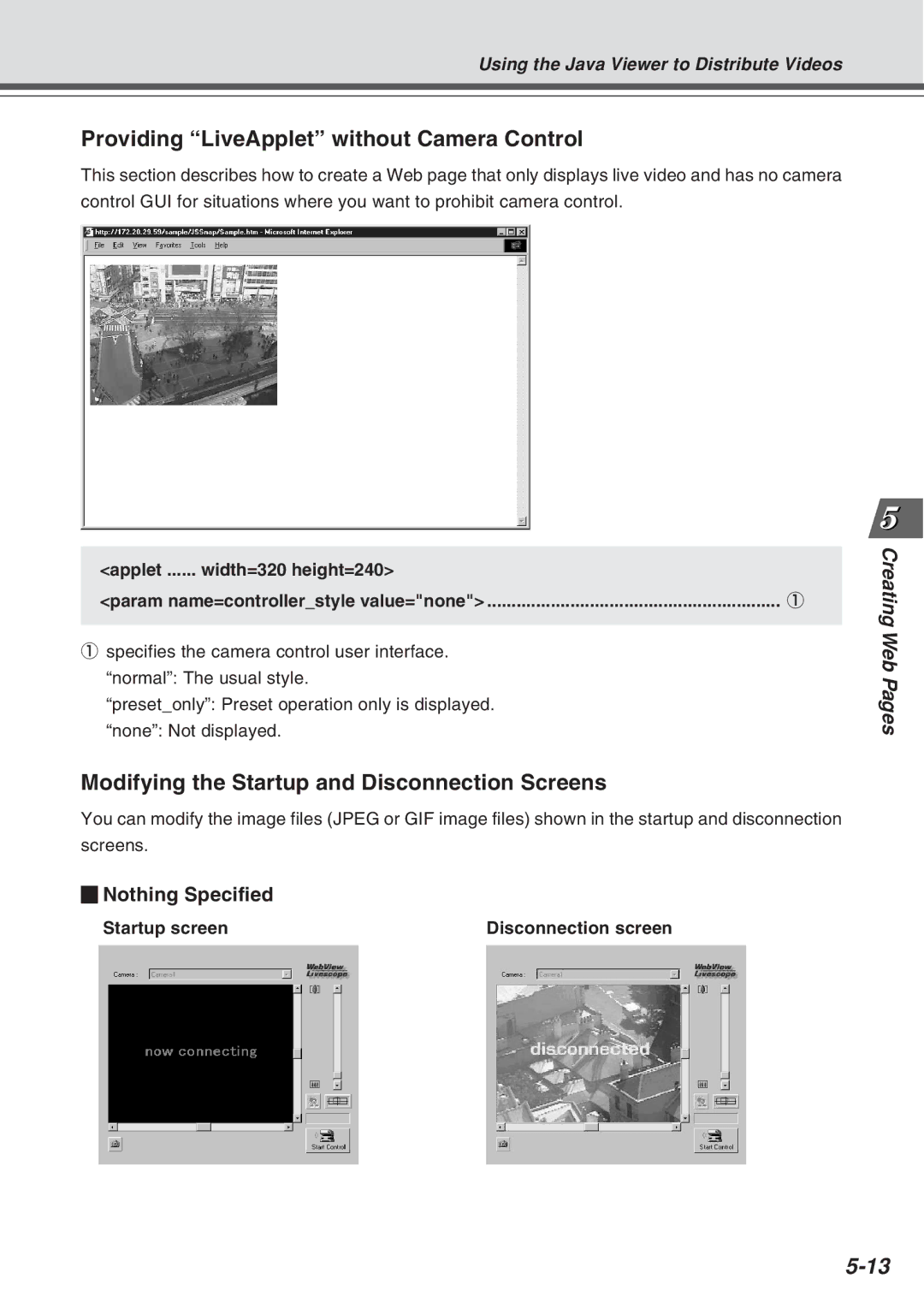 Canon VB-C10R Providing LiveApplet without Camera Control, Modifying the Startup and Disconnection Screens, Startup screen 