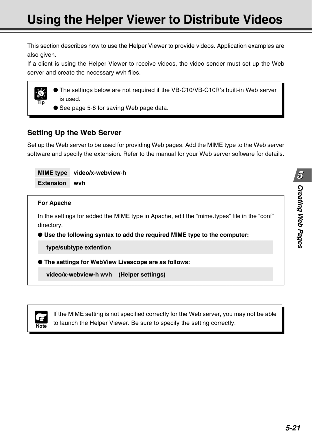 Canon VB-C10R user manual Using the Helper Viewer to Distribute Videos, Setting Up the Web Server 