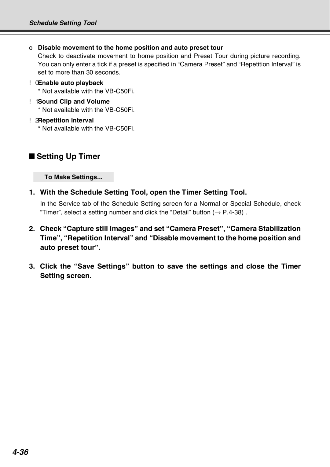 Canon Vb-C50fi user manual Setting Up Timer, With the Schedule Setting Tool, open the Timer Setting Tool 