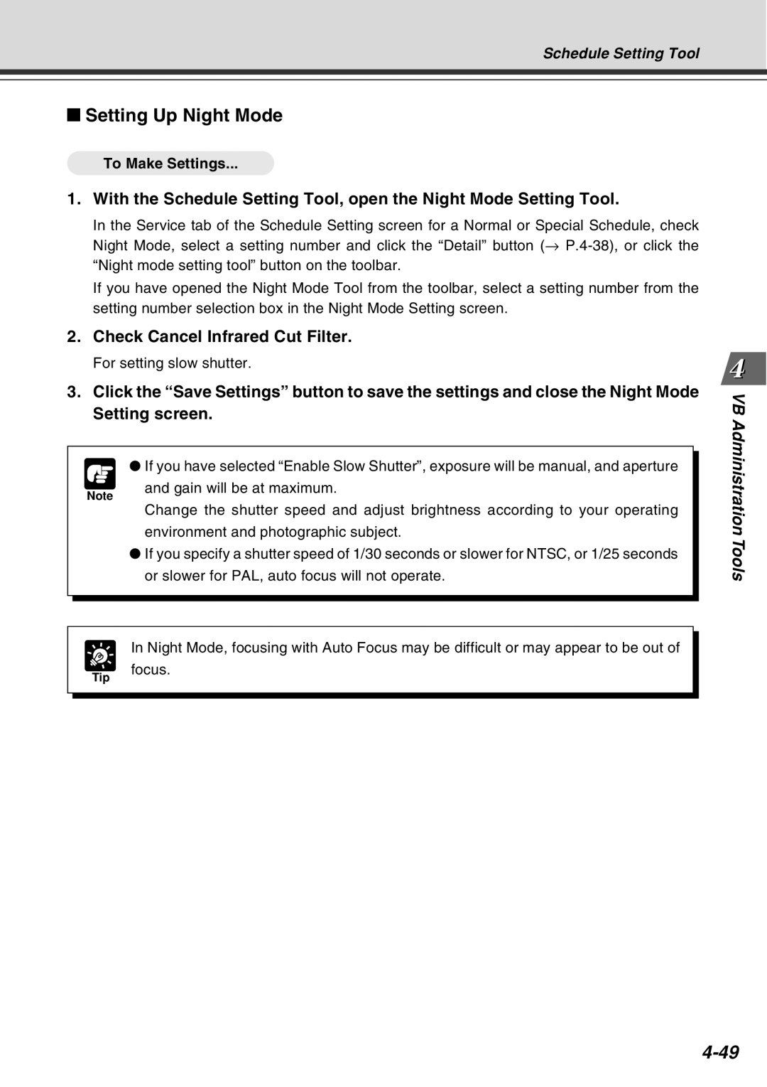 Canon Vb-C50fi user manual Setting Up Night Mode, Check Cancel Infrared Cut Filter 