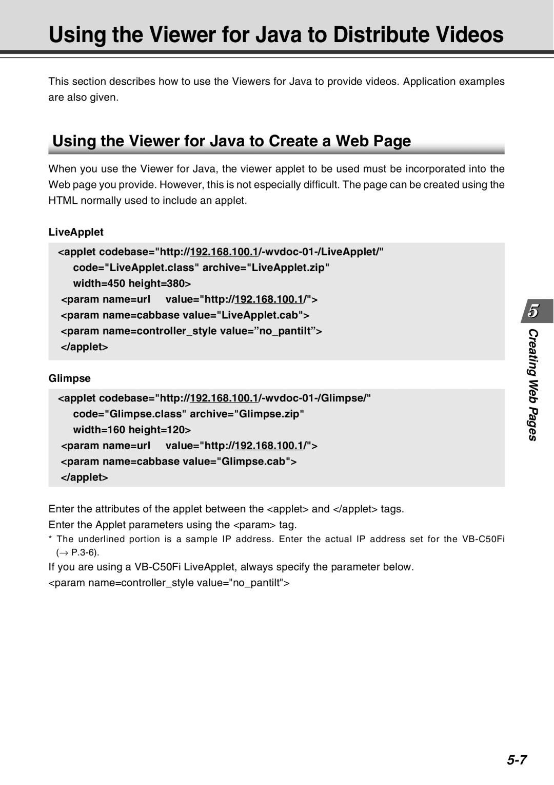 Canon Vb-C50fi user manual Using the Viewer for Java to Create a Web, LiveApplet 