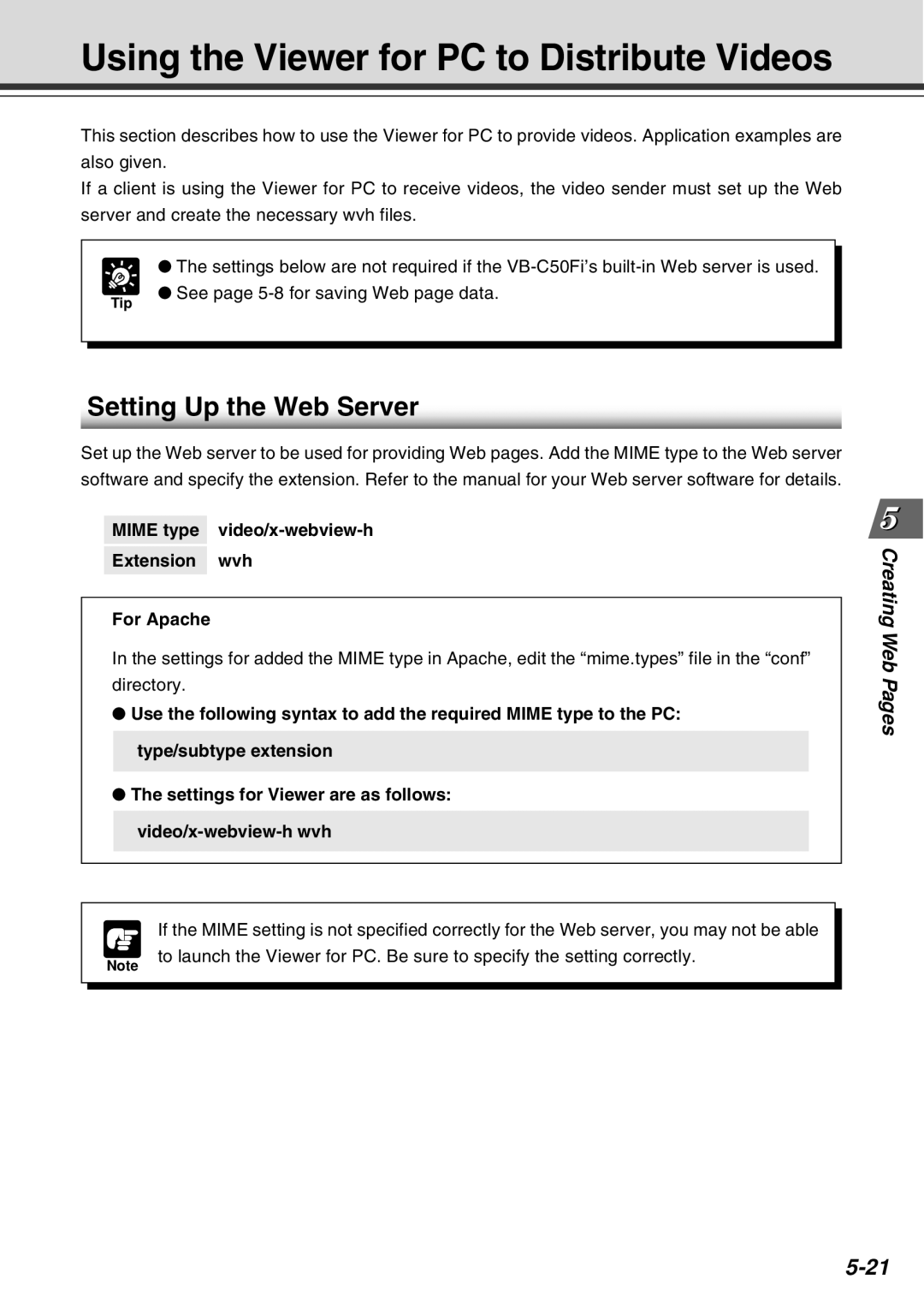 Canon Vb-C50fi user manual Using the Viewer for PC to Distribute Videos, Setting Up the Web Server 