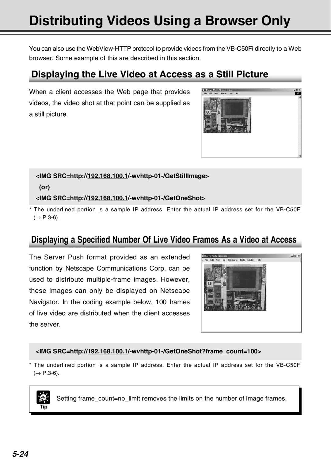 Canon Vb-C50fi user manual Distributing Videos Using a Browser Only, Displaying the Live Video at Access as a Still Picture 