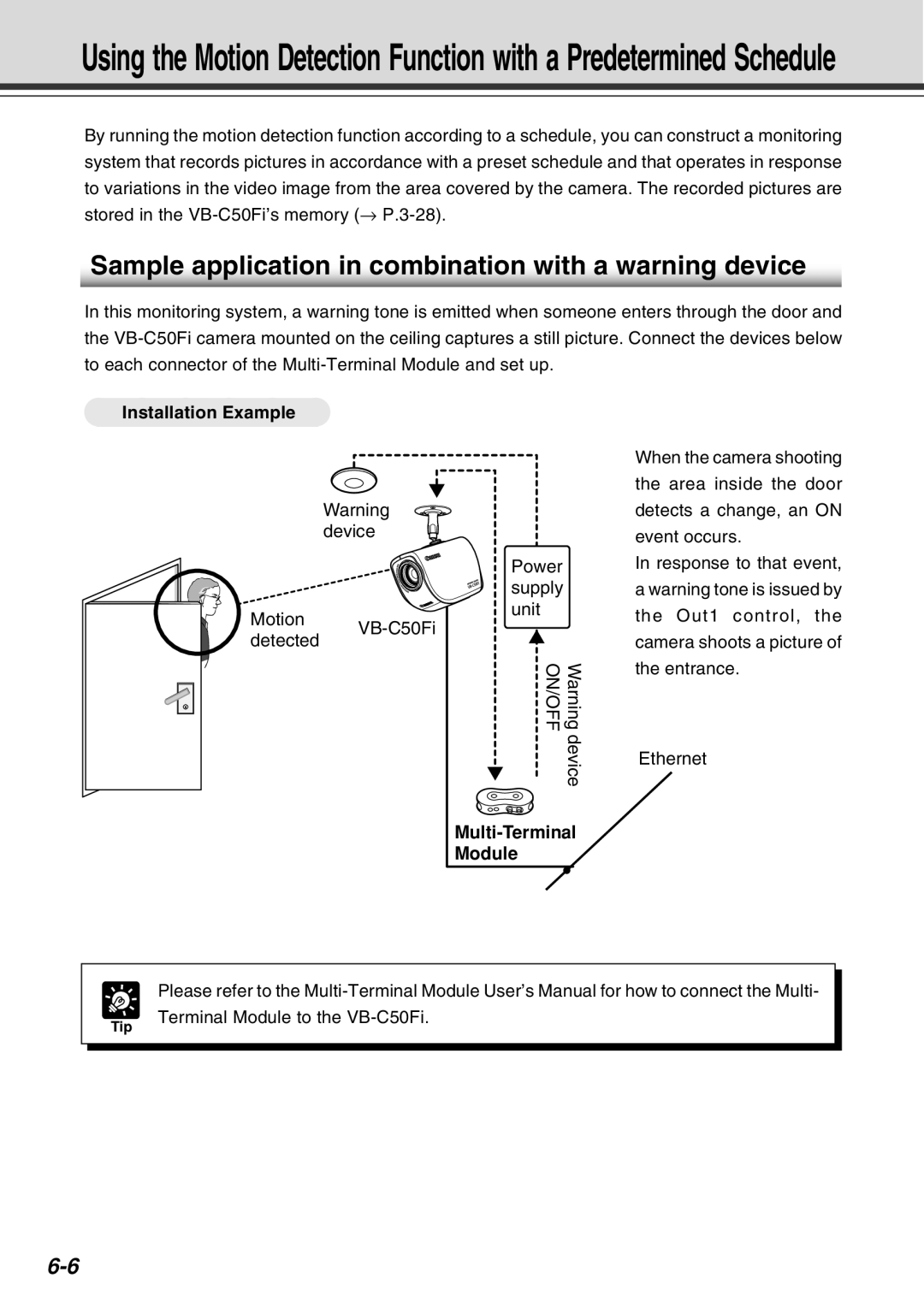 Canon Vb-C50fi user manual Sample application in combination with a warning device, On/Off 