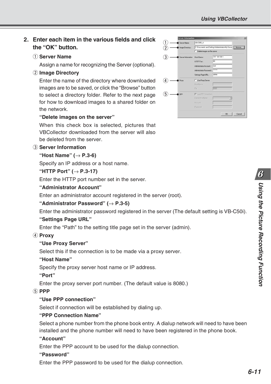 Canon Vb-C50fi user manual Enter each item in the various fields and click OK button 