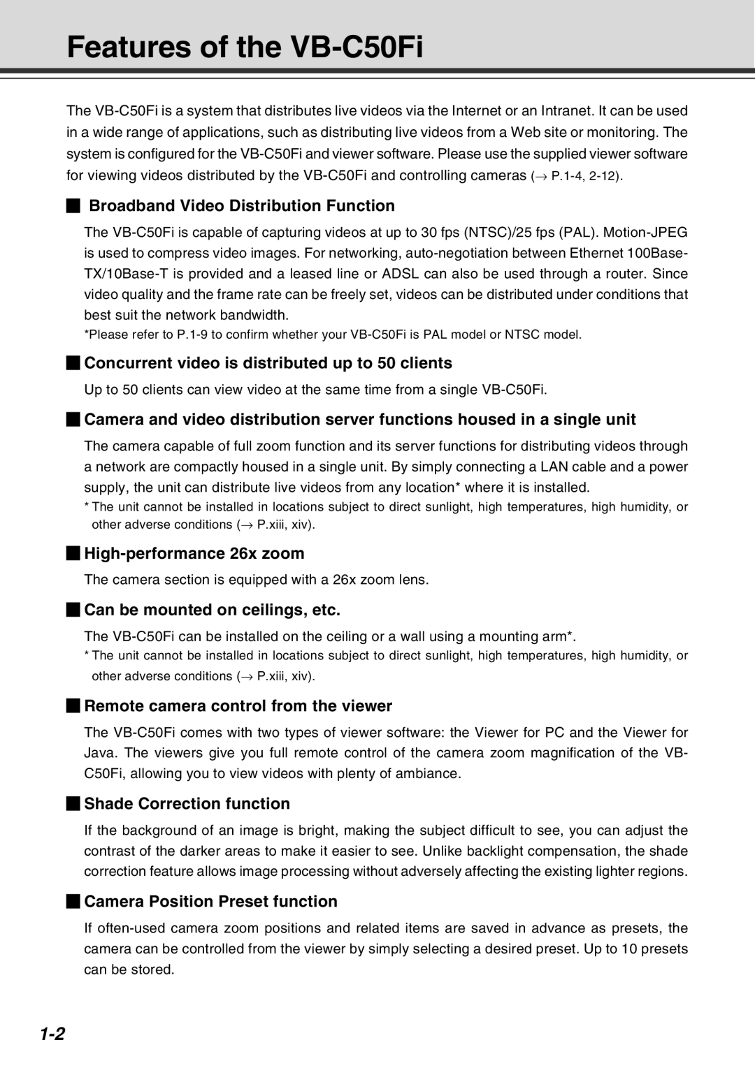 Canon Vb-C50fi user manual Features of the VB-C50Fi 