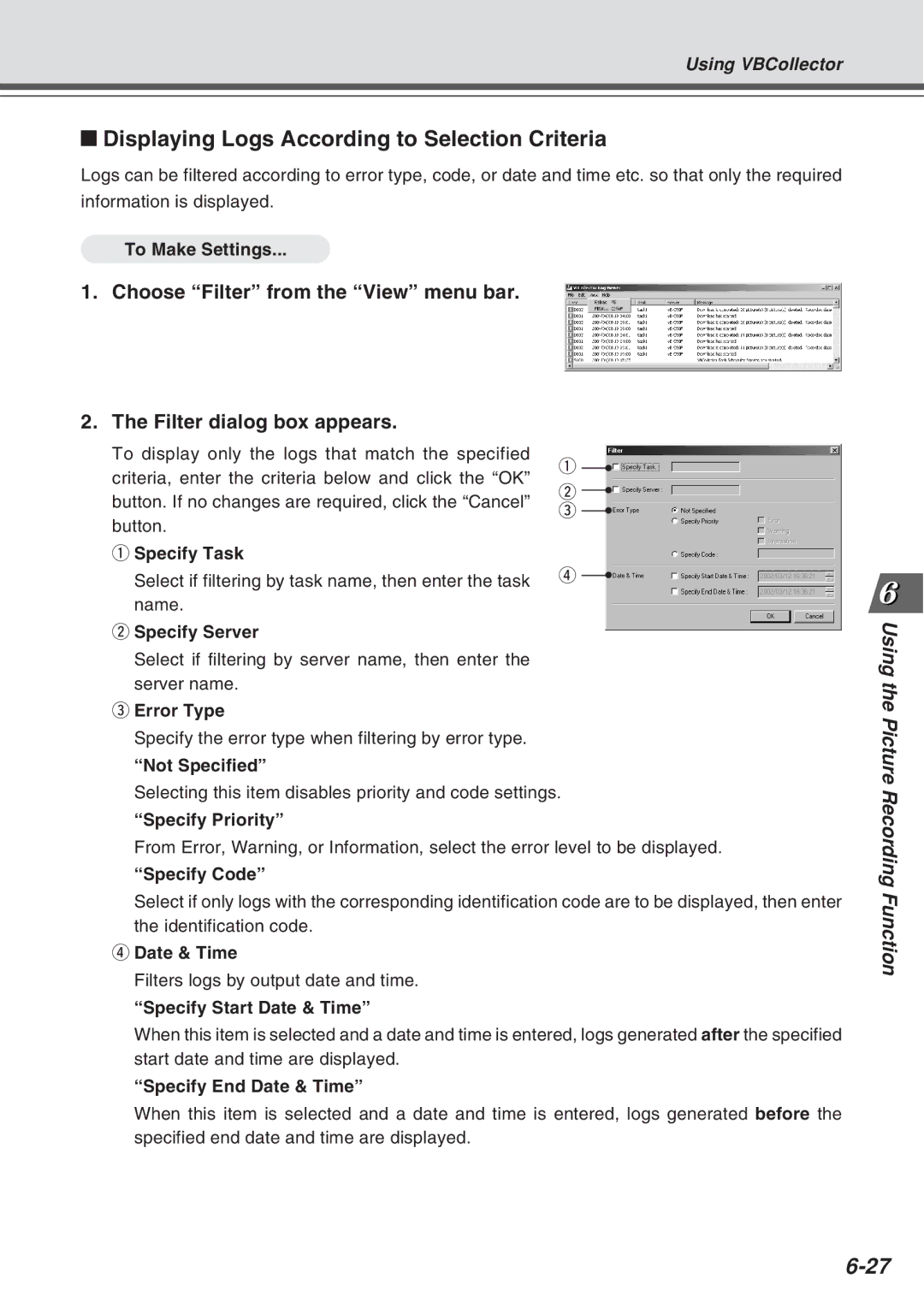 Canon Vb-C50fi user manual Displaying Logs According to Selection Criteria 