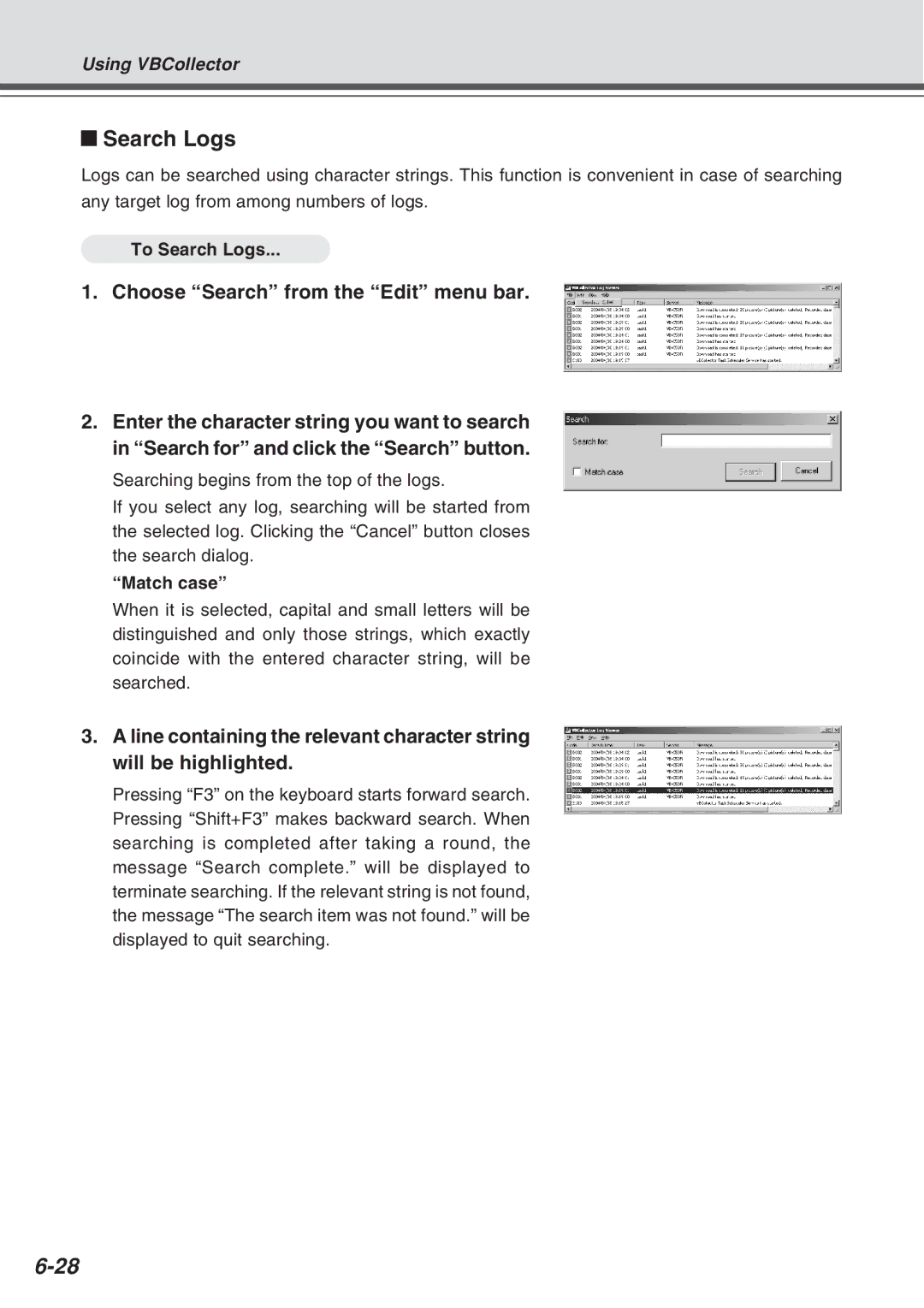 Canon Vb-C50fi user manual To Search Logs, Match case 