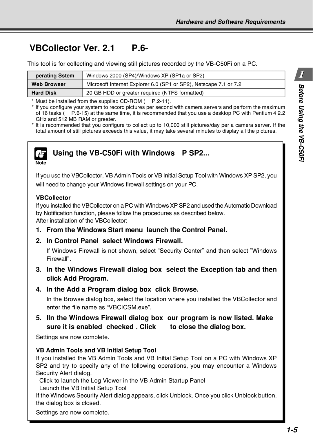 Canon Vb-C50fi user manual VBCollector Ver .1 → P.6-9, Using the VB-C50Fi with Windows XP SP2 