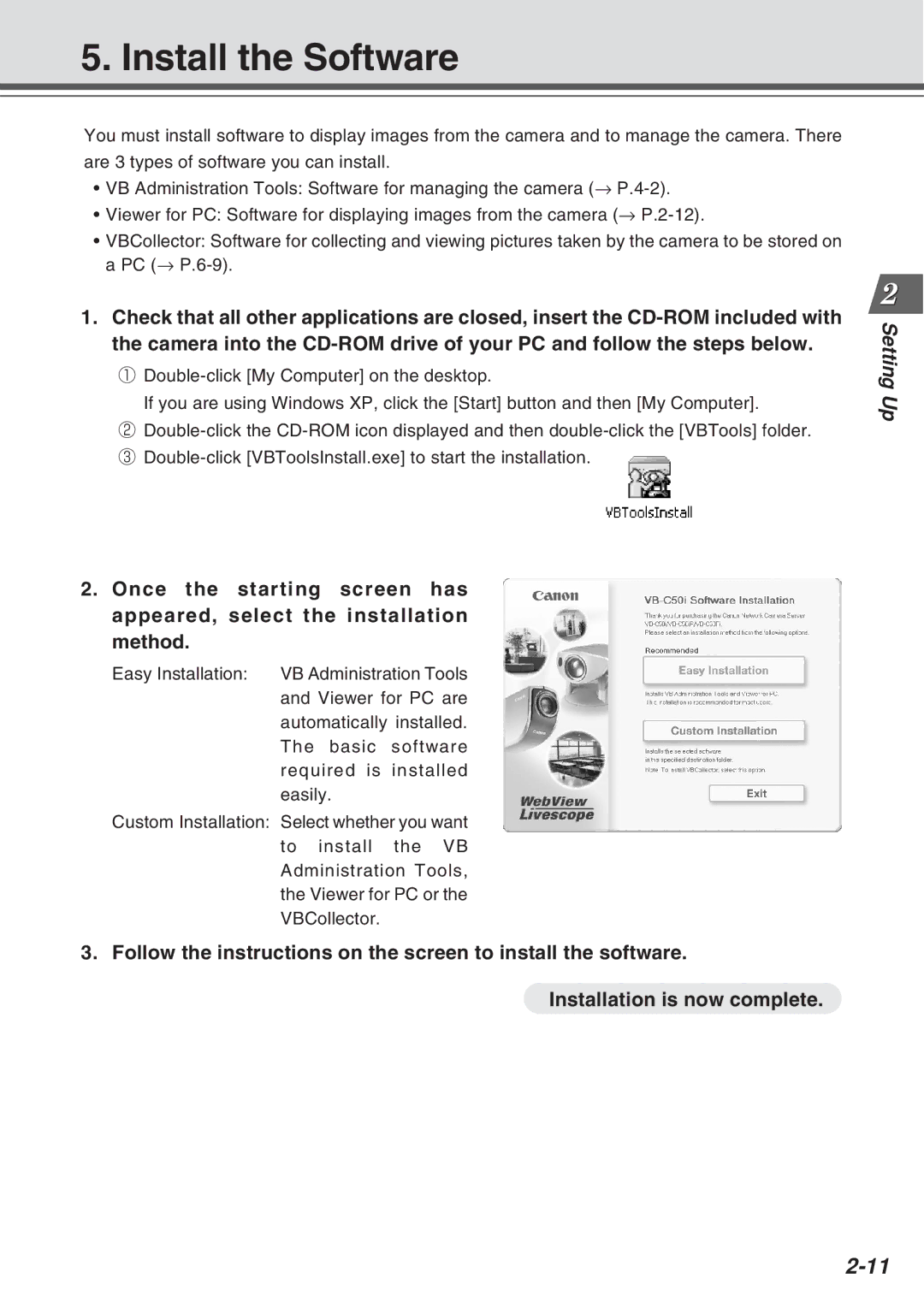 Canon Vb-C50fi user manual Install the Software 