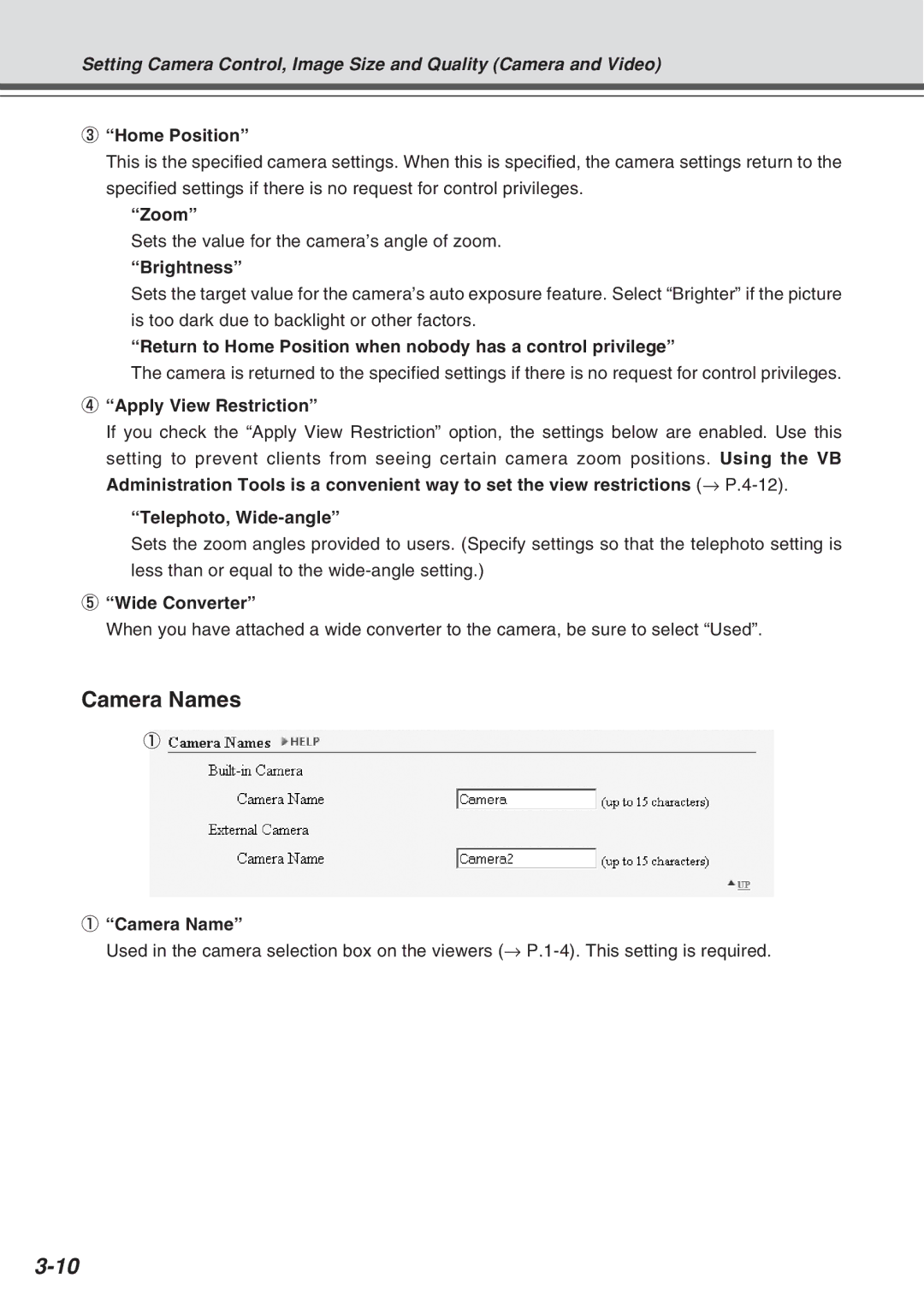 Canon Vb-C50fi user manual Camera Names 