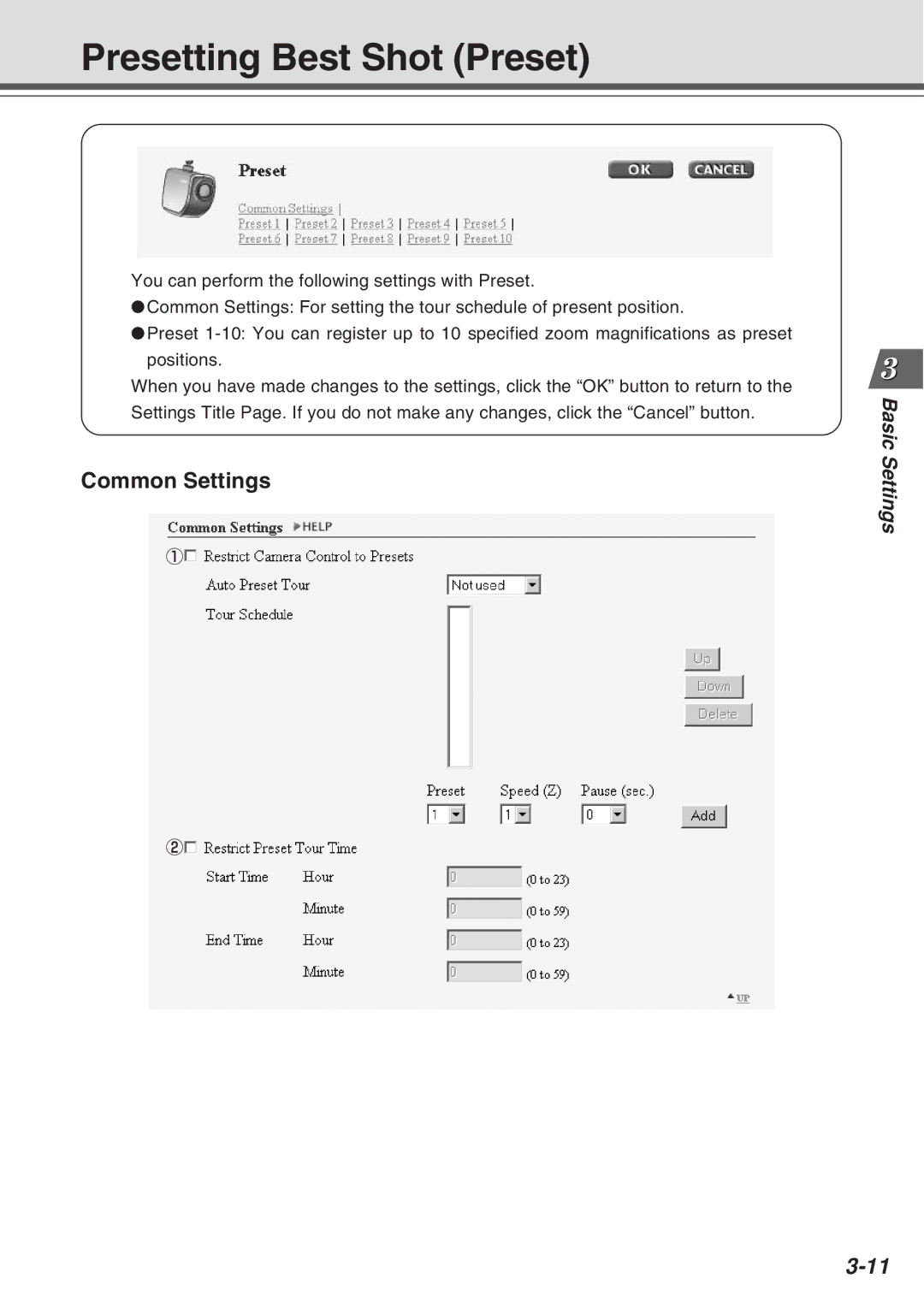 Canon Vb-C50fi user manual Presetting Best Shot Preset, Common Settings 