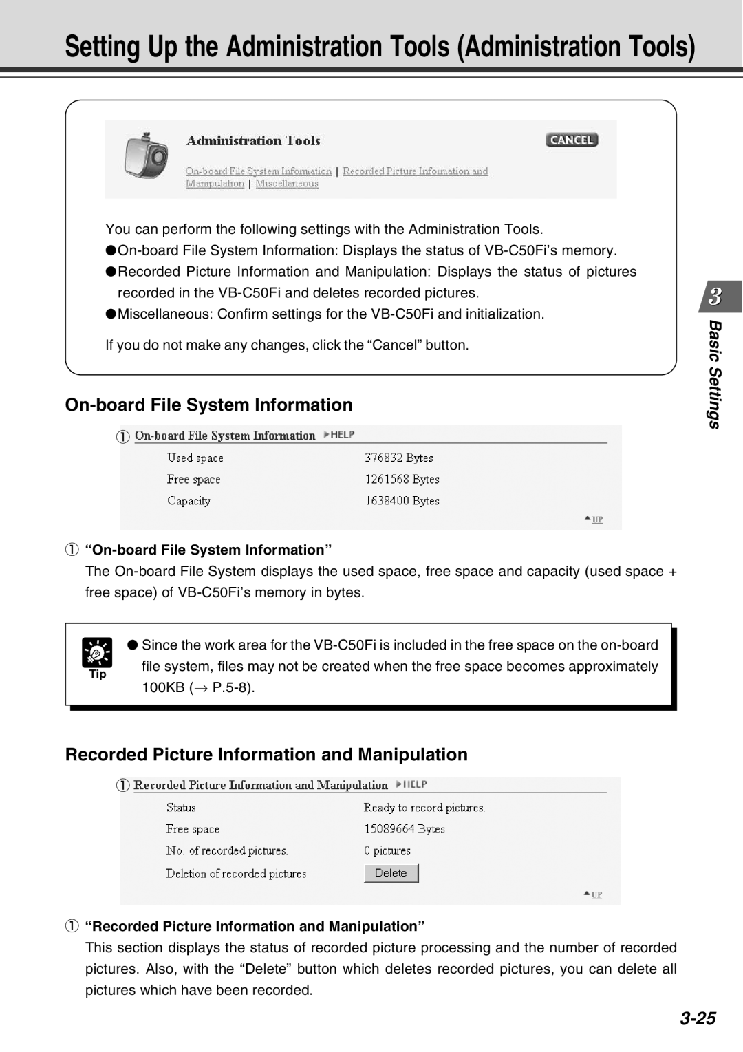 Canon Vb-C50fi user manual On-board File System Information, Recorded Picture Information and Manipulation 