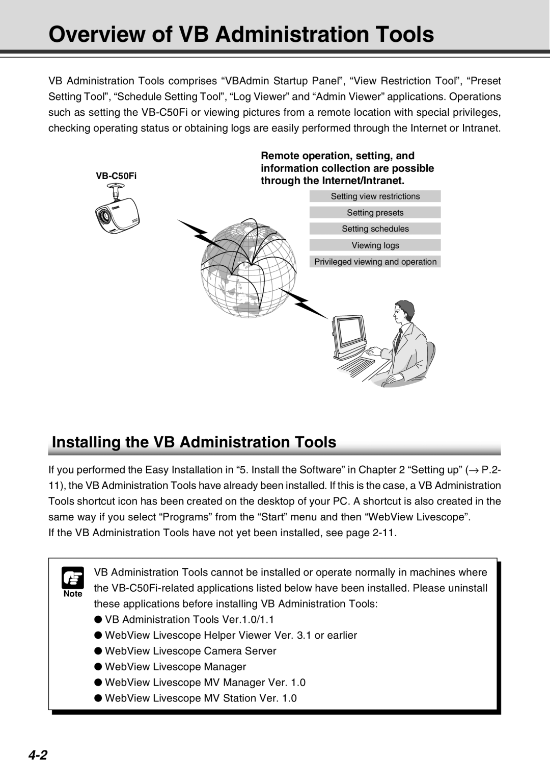 Canon Vb-C50fi Overview of VB Administration Tools, Installing the VB Administration Tools, Through the Internet/Intranet 