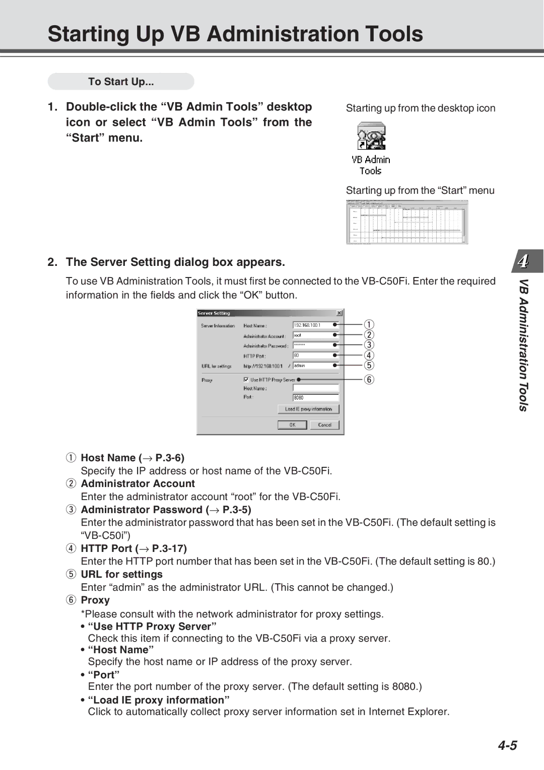 Canon Vb-C50fi user manual Starting Up VB Administration Tools, Double-click the VB Admin Tools desktop 