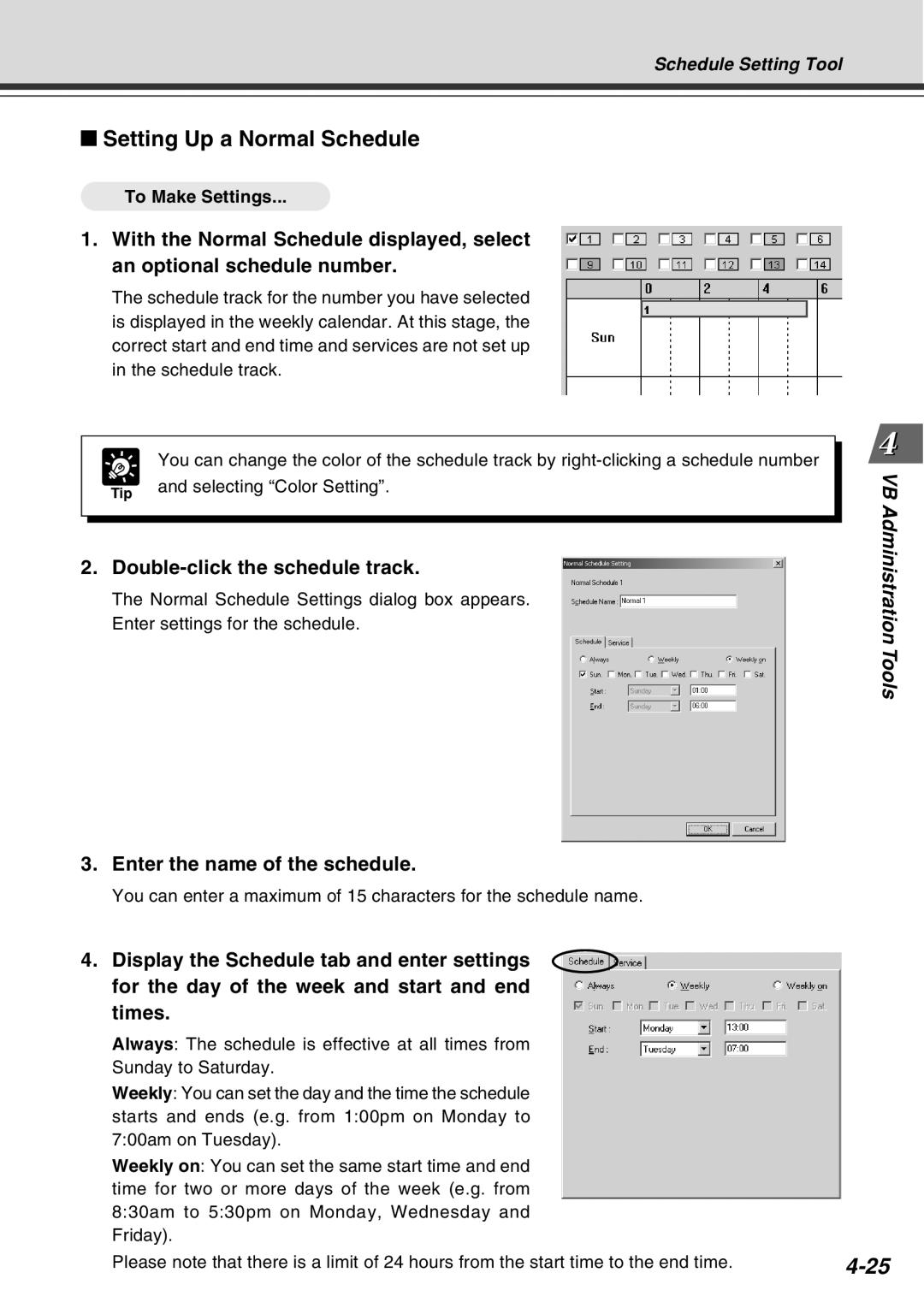 Canon Vb-C50fi user manual Setting Up a Normal Schedule, Double-click the schedule track, Enter the name of the schedule 