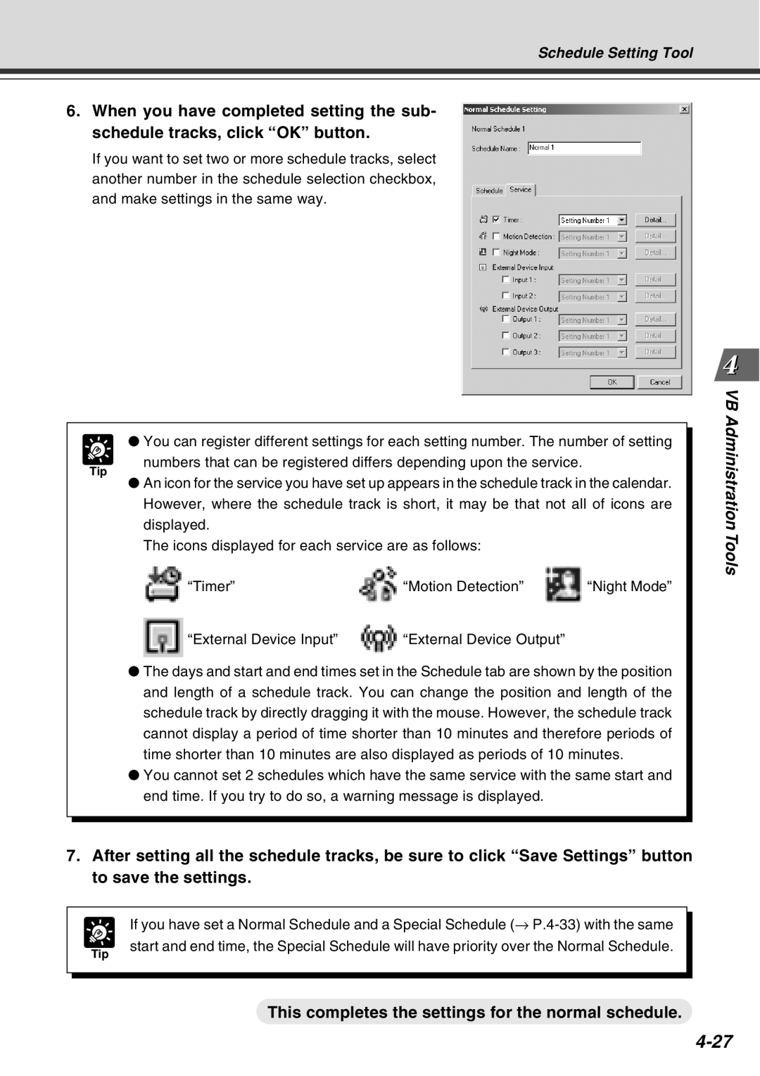 Canon Vb-C50fi user manual This completes the settings for the normal schedule 