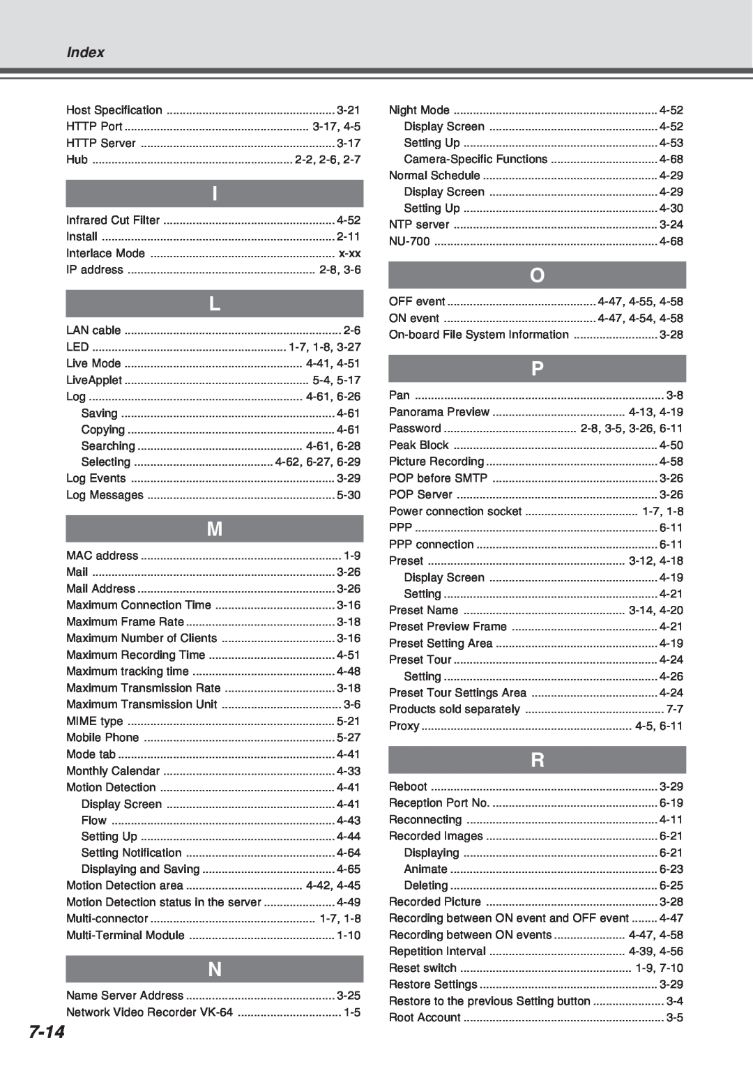 Canon Vb-C50fi user manual 7-14, Index 