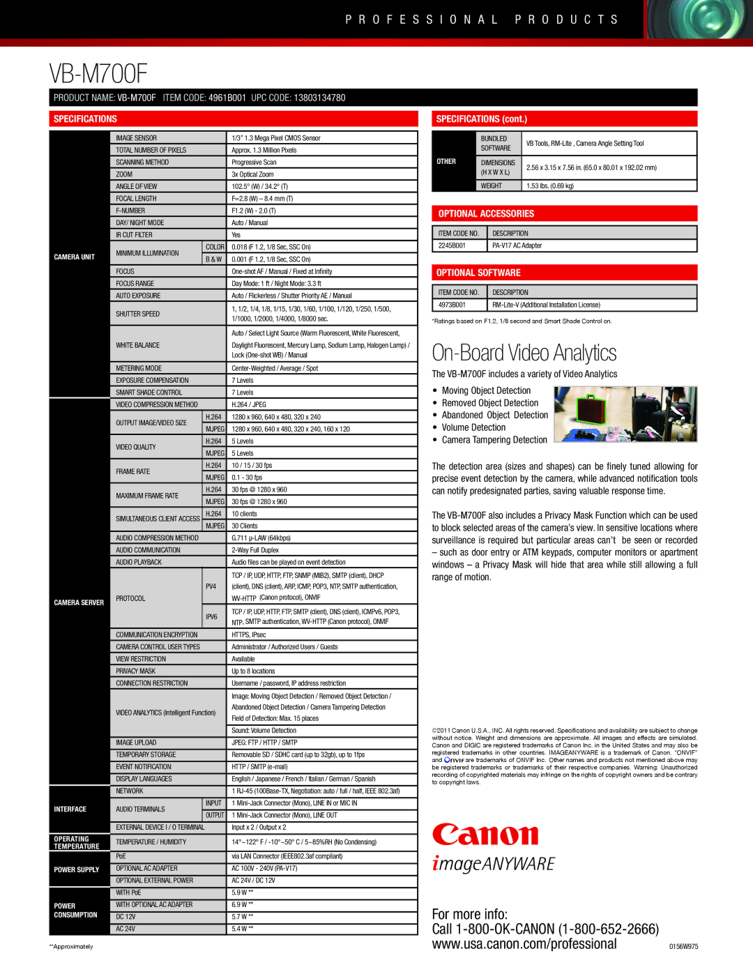 Canon VB-M700F manual 