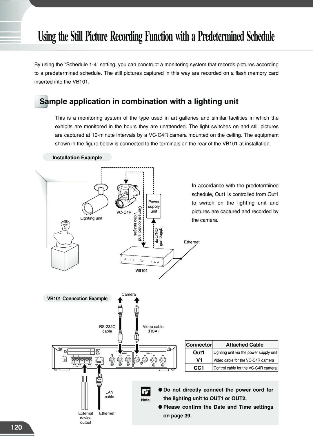 Canon VB101 appendix Sample application in combination with a lighting unit, 120, Connector Attached Cable 