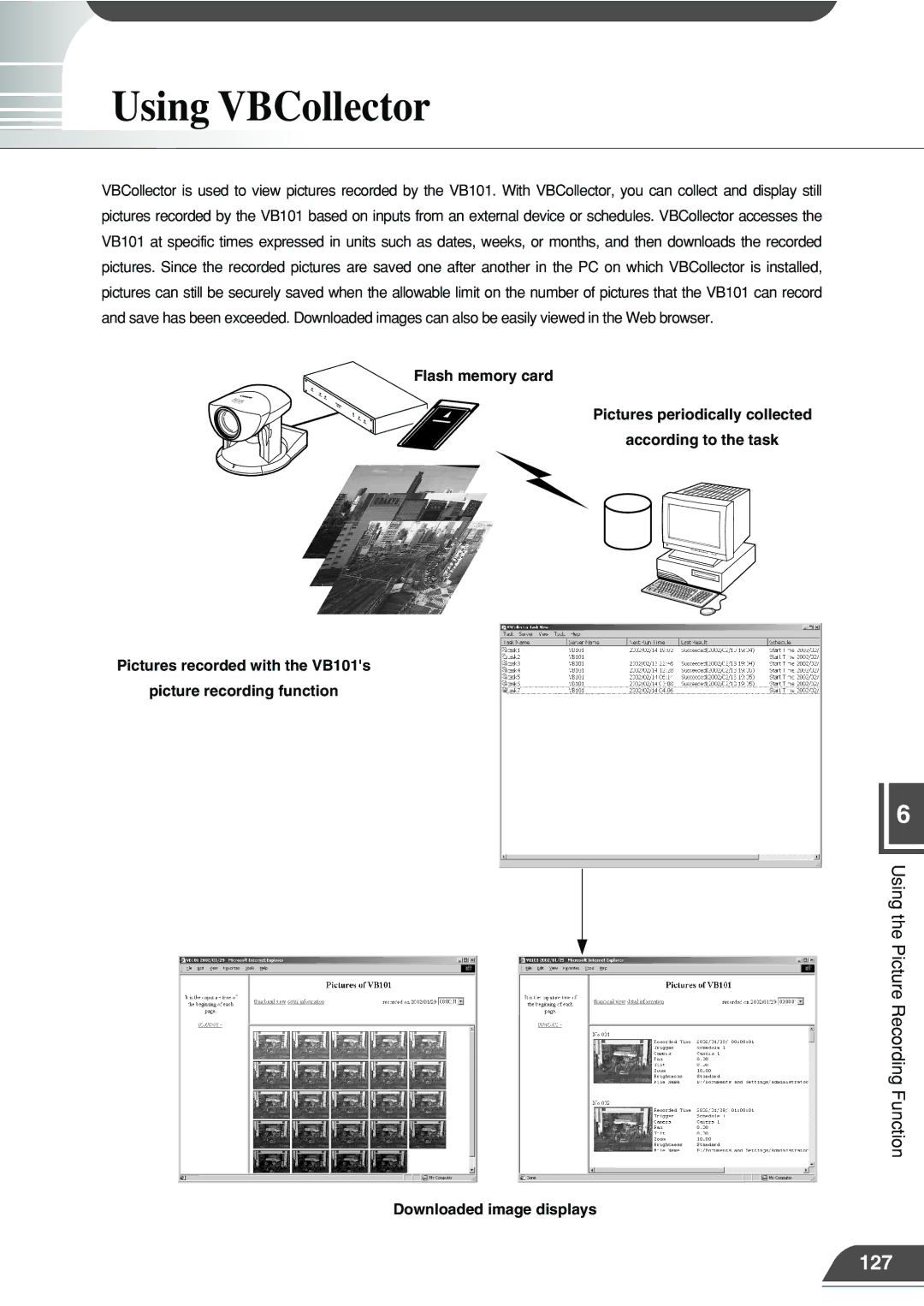 Canon VB101 appendix Using VBCollector, 127, Downloaded image displays 