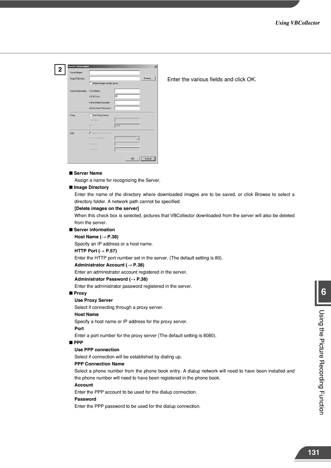 Canon VB101 appendix 131, Enter the various fields and click OK 