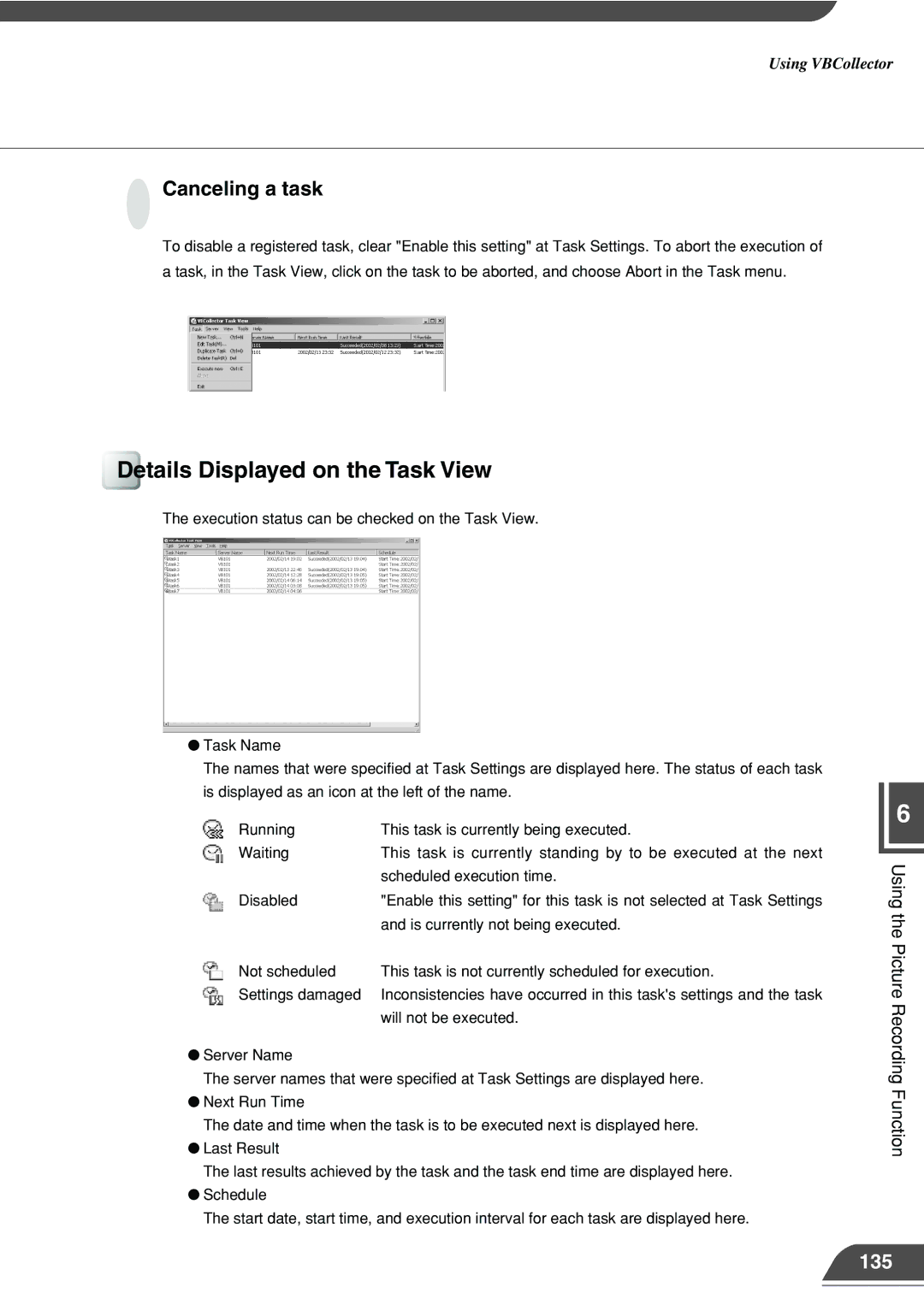 Canon VB101 appendix Details Displayed on the Task View, Canceling a task, 135 