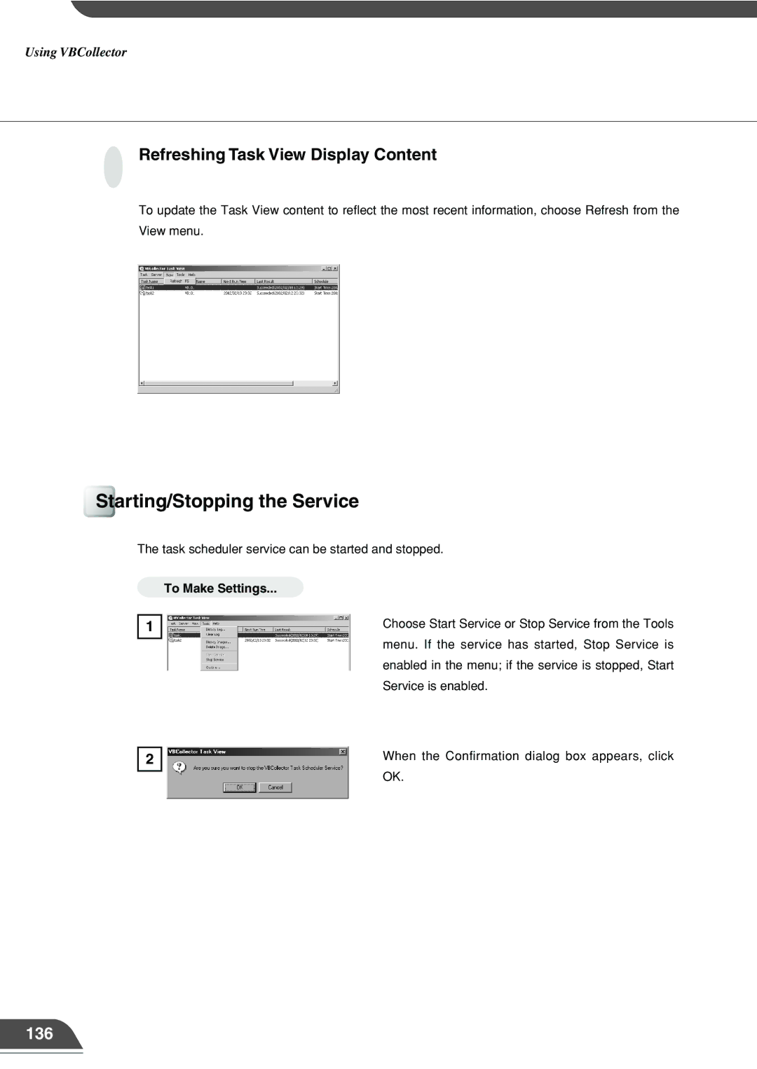 Canon VB101 appendix Starting/Stopping the Service, Refreshing Task View Display Content, 136 