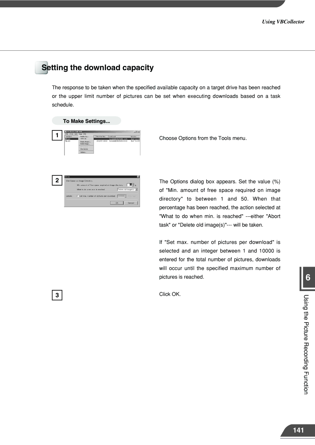 Canon VB101 appendix Setting the download capacity, 141 