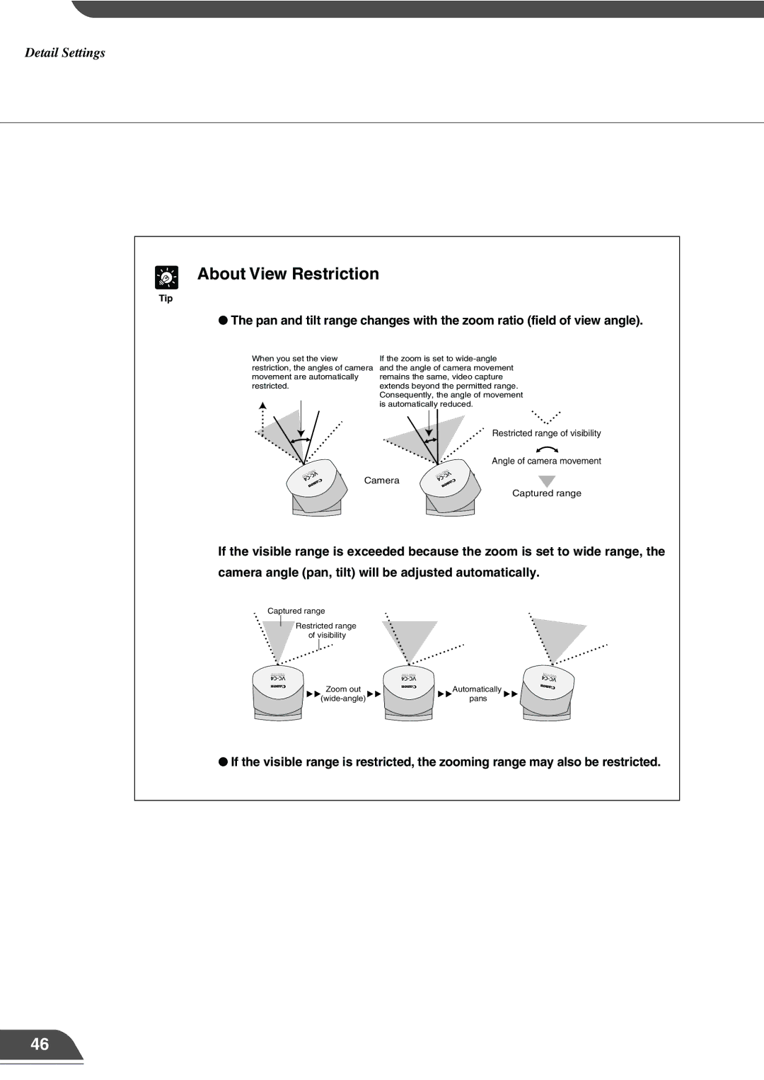 Canon VB101 appendix About View Restriction 