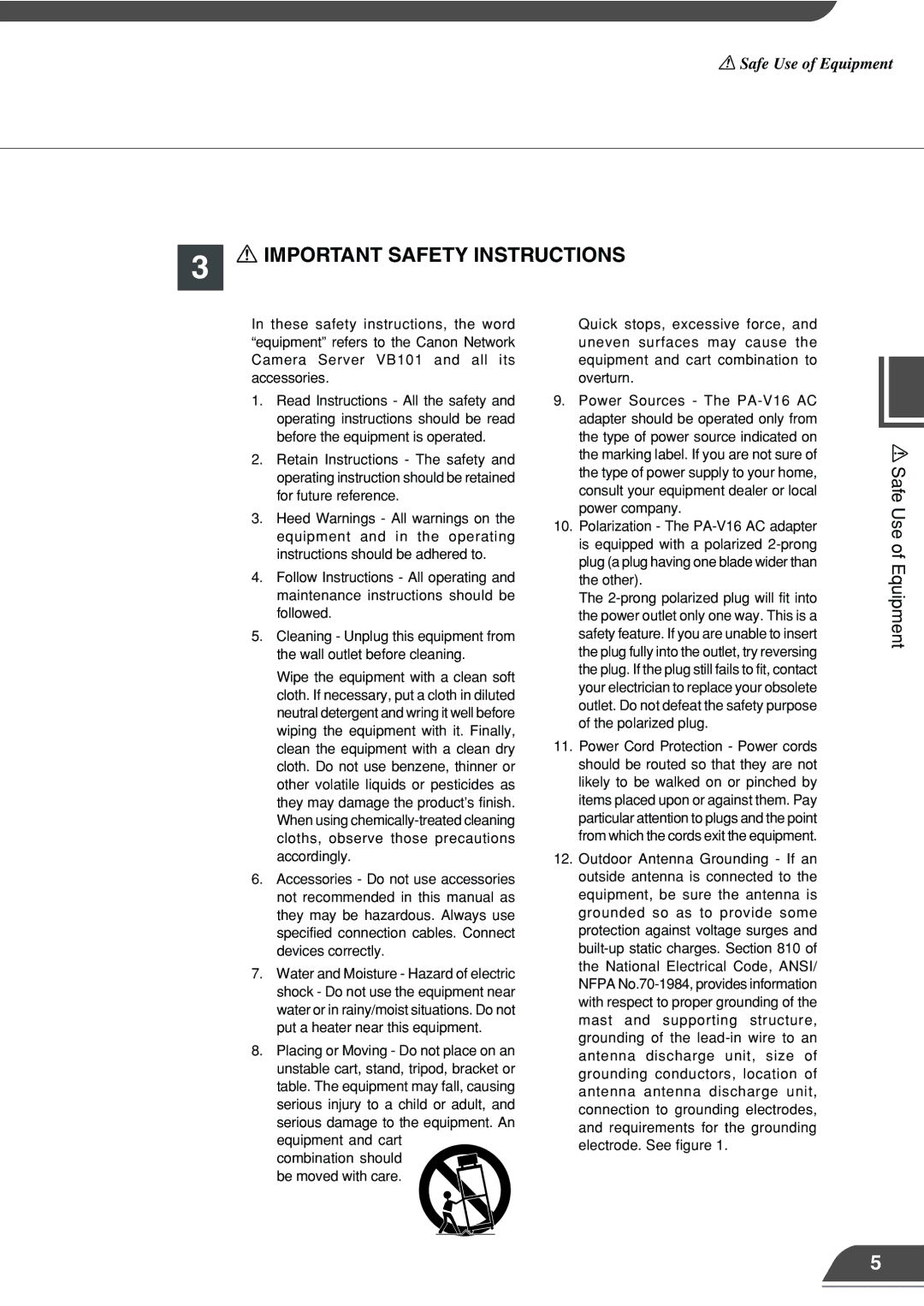 Canon VB101 appendix Important Safety Instructions 