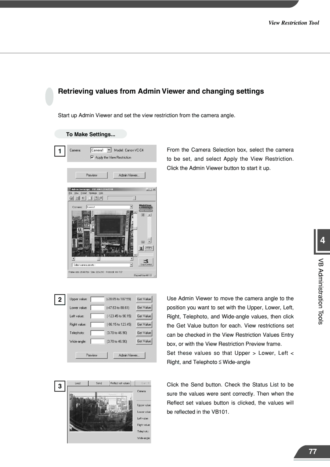 Canon VB101 appendix Retrieving values from Admin Viewer and changing settings 