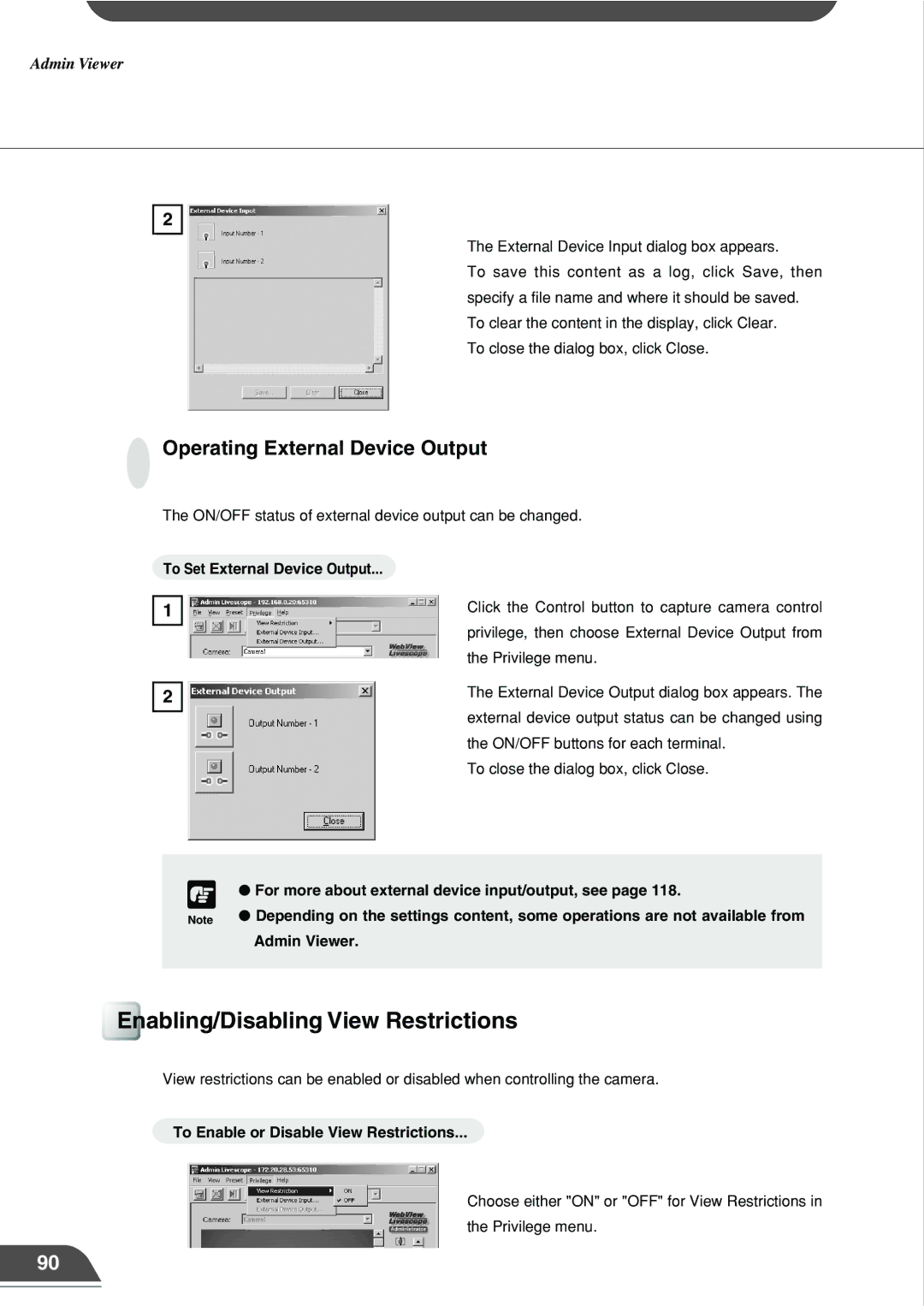 Canon VB101 appendix Enabling/Disabling View Restrictions, Operating External Device Output 