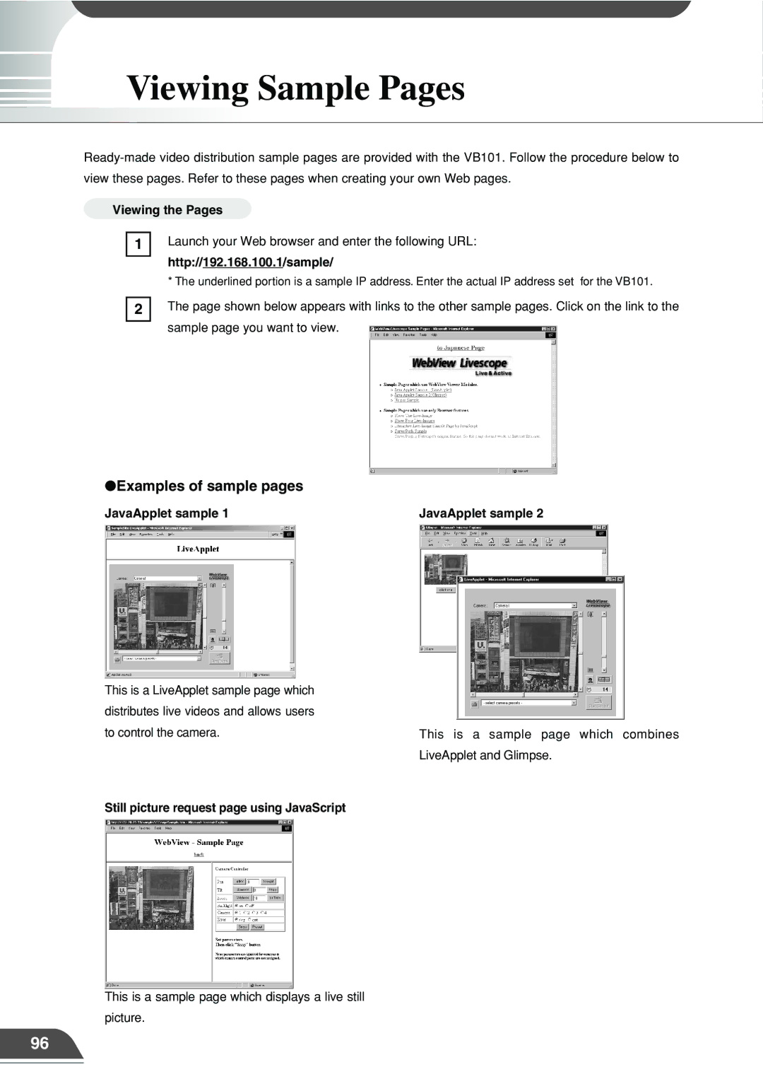 Canon VB101 appendix Viewing Sample Pages, Examples of sample pages 