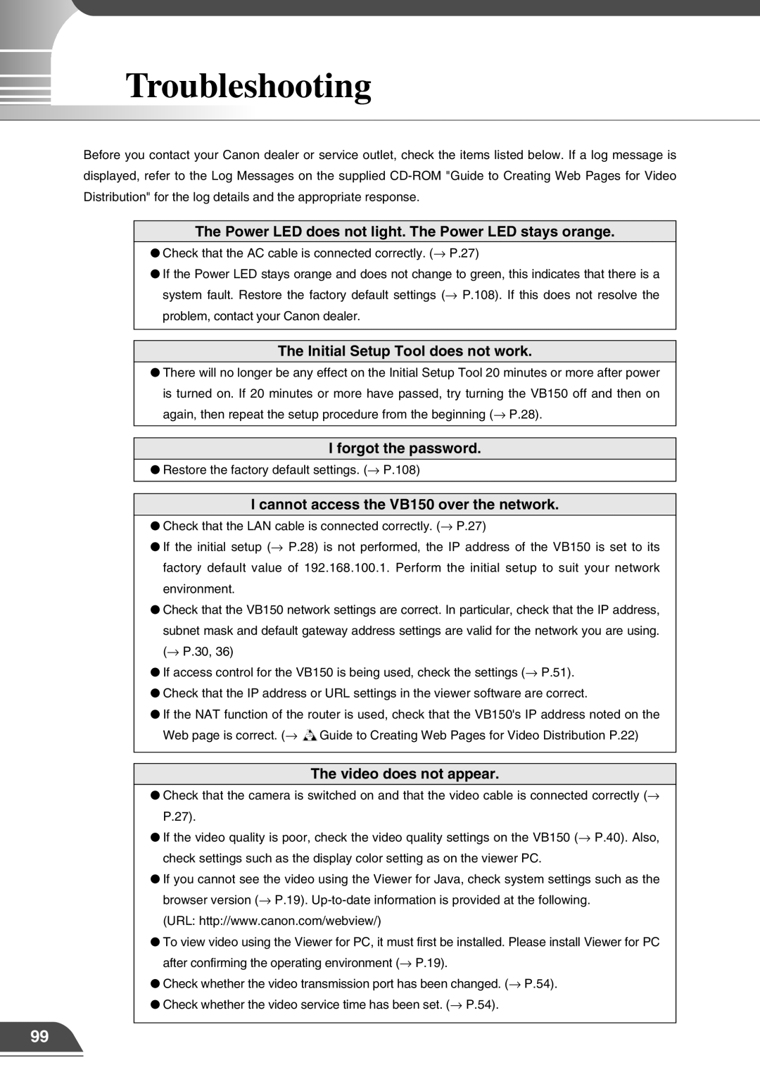 Canon VB150 appendix Troubleshooting 
