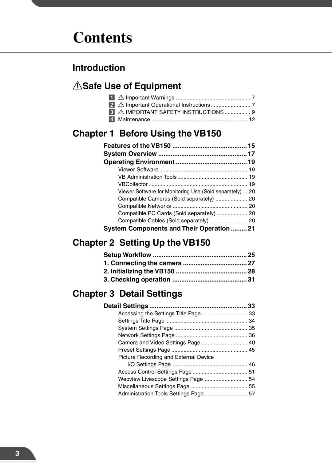 Canon VB150 appendix Contents 