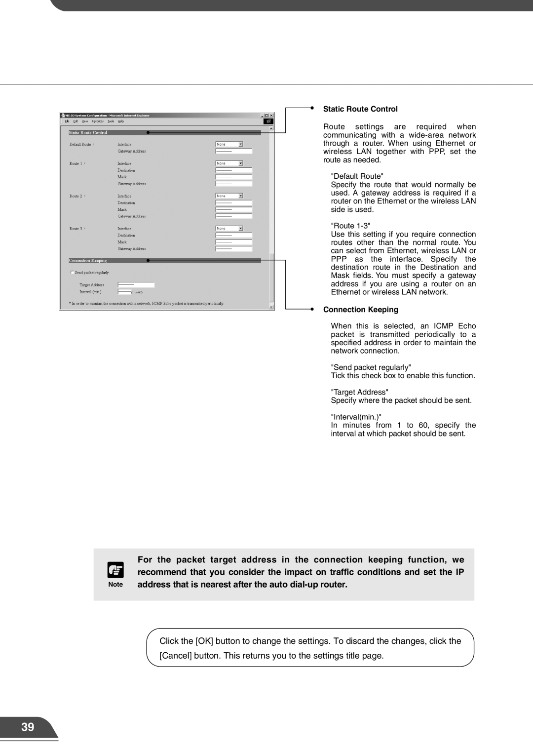 Canon VB150 appendix Static Route Control, Connection Keeping 