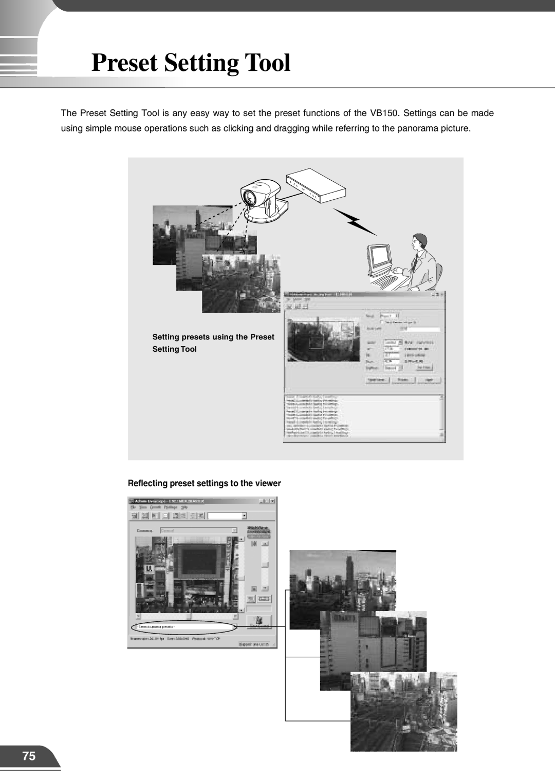 Canon VB150 appendix Reflecting preset settings to the viewer, Setting presets using the Preset Setting Tool 