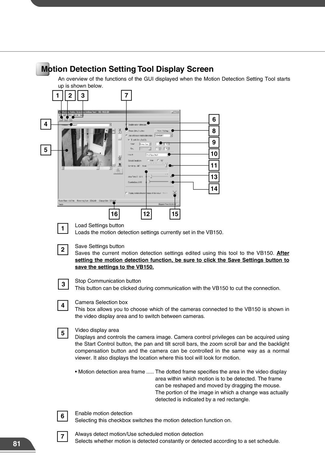 Canon VB150 appendix Motion Detection Setting Tool Display Screen 