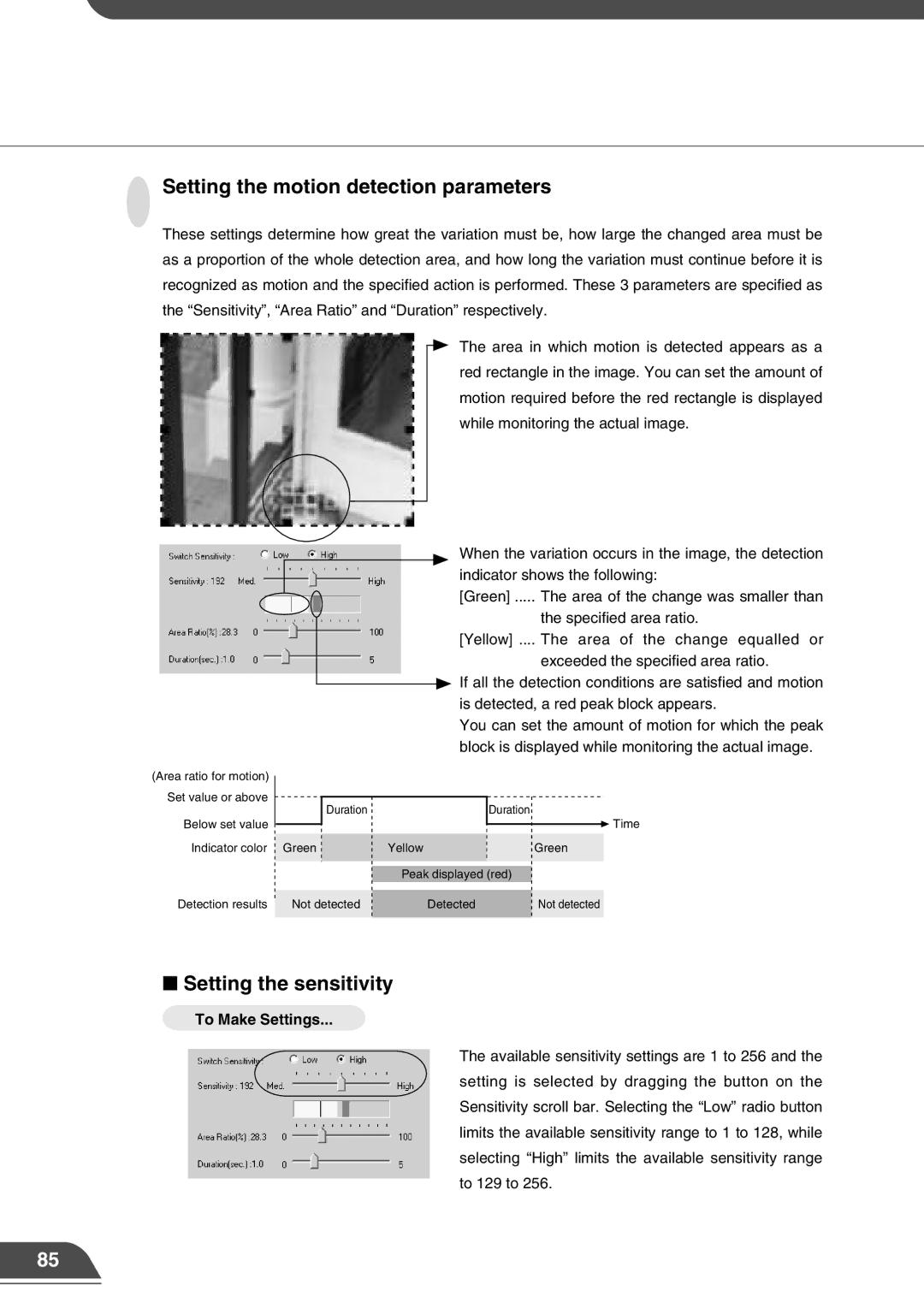 Canon VB150 appendix Setting the motion detection parameters, Setting the sensitivity 